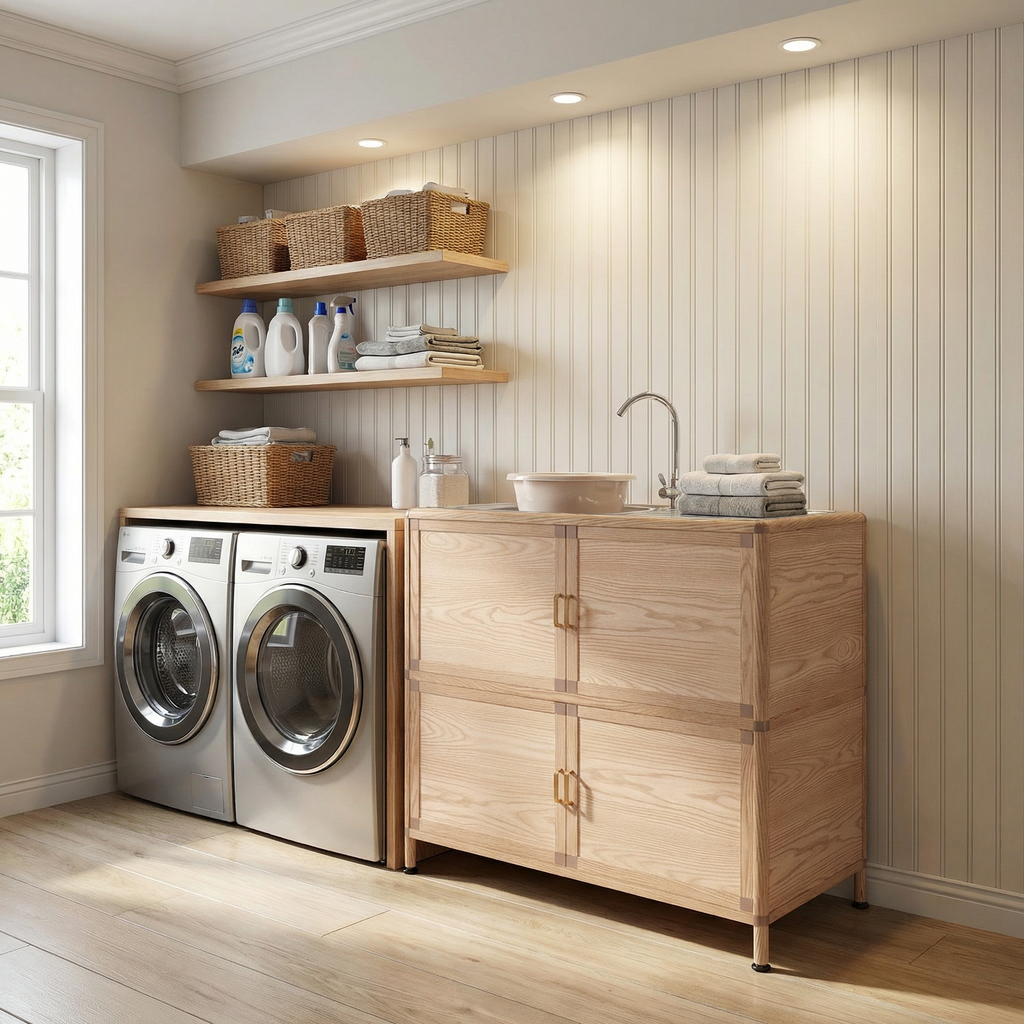 Utility Sink with Cabinet, Freestanding Utility Sink, Laundry Room Sink Cabinet, Outdoor Sink Station, Stainless Steel Utility Sink (32.68' D x 16.93' W x 33.27' H)