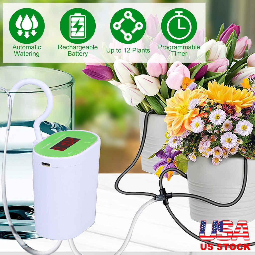 Automatic Watering System Kit With Timer Pump Device For 12Plants Rechargeable Battery Programmable Plant Watering Timer Drip Irrigation System For In