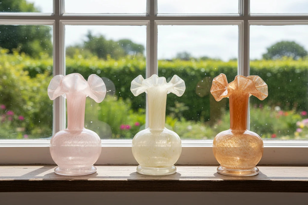 Opaque Glass Vase with Ruffle, 3 Color Options