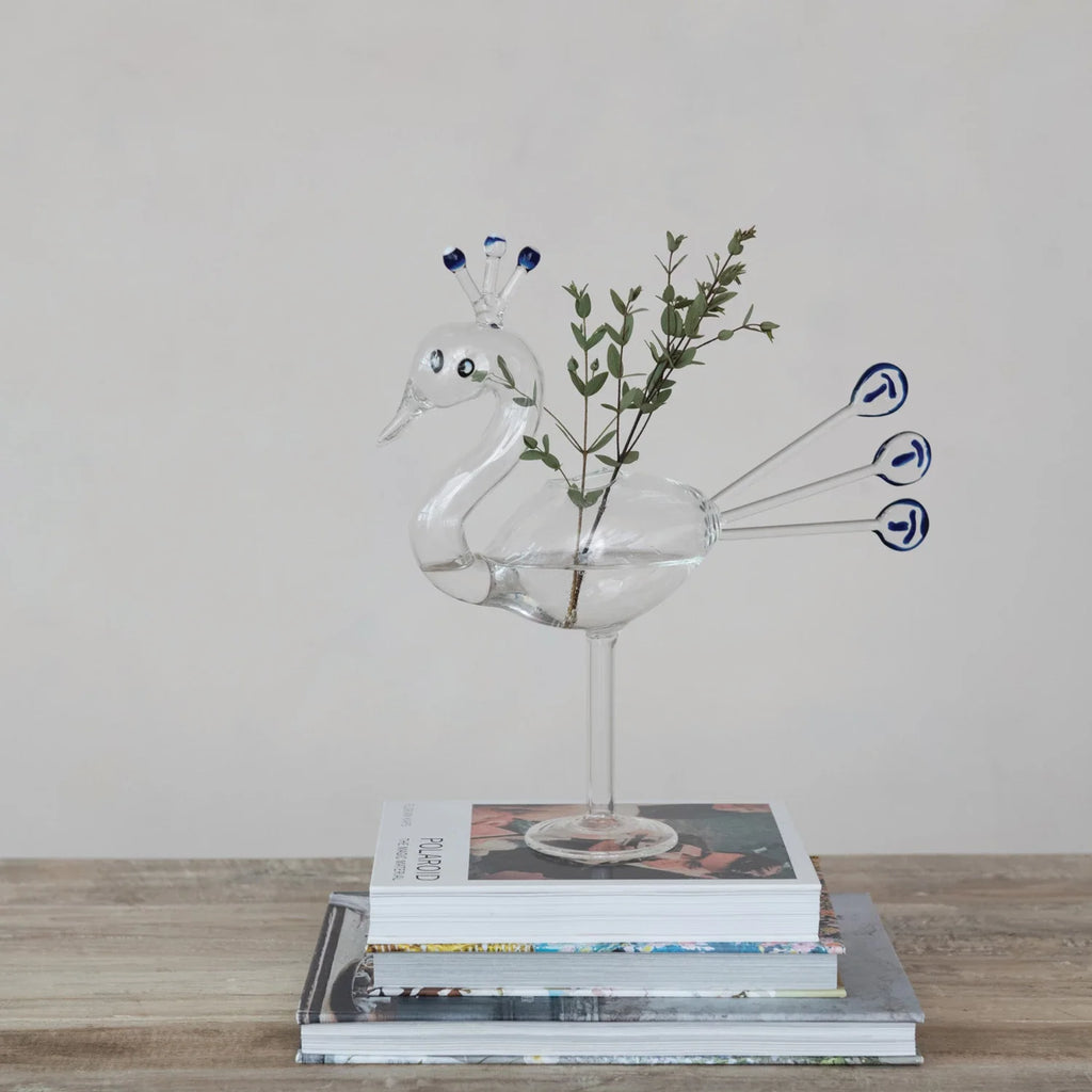 Handmade Glass Peacock Shaped Vase