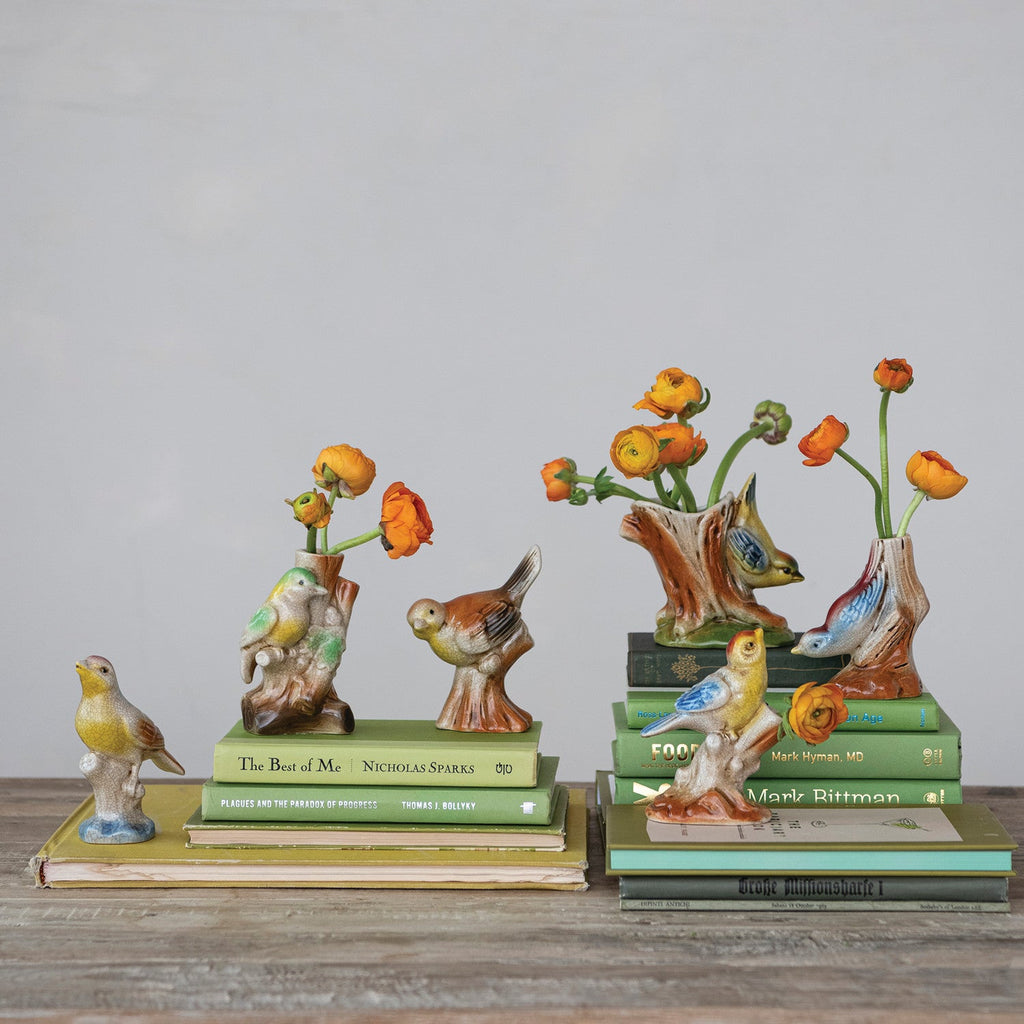 Set of 6 Vintage Reproduction Hand-Painted Bird Bud Vases