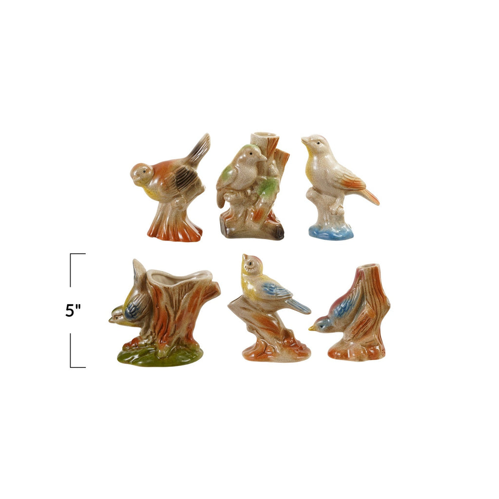 Set of 6 Vintage Reproduction Hand-Painted Bird Bud Vases