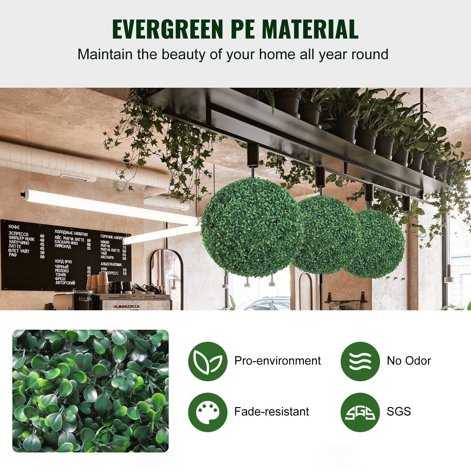 VEVOR Artificial Topiaries Boxwood Trees, 16' Tall (2 Pieces), Ball-Shape Faux Topiaries Plant, All-year Green Feaux Plant Decorative Balls for Backyard, Balcony,Garden, Wedding and Home Décor