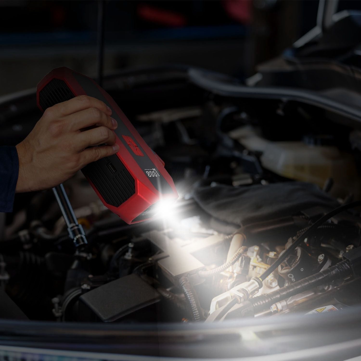 Portable Car Jump Starter Air Compressor 1500A 400PSI Car Battery Charger Jump Starter Power Bank LED Flashlight Digital Tire Inflator for 4.0L Gasoline Or 2.0L Diesel Engine