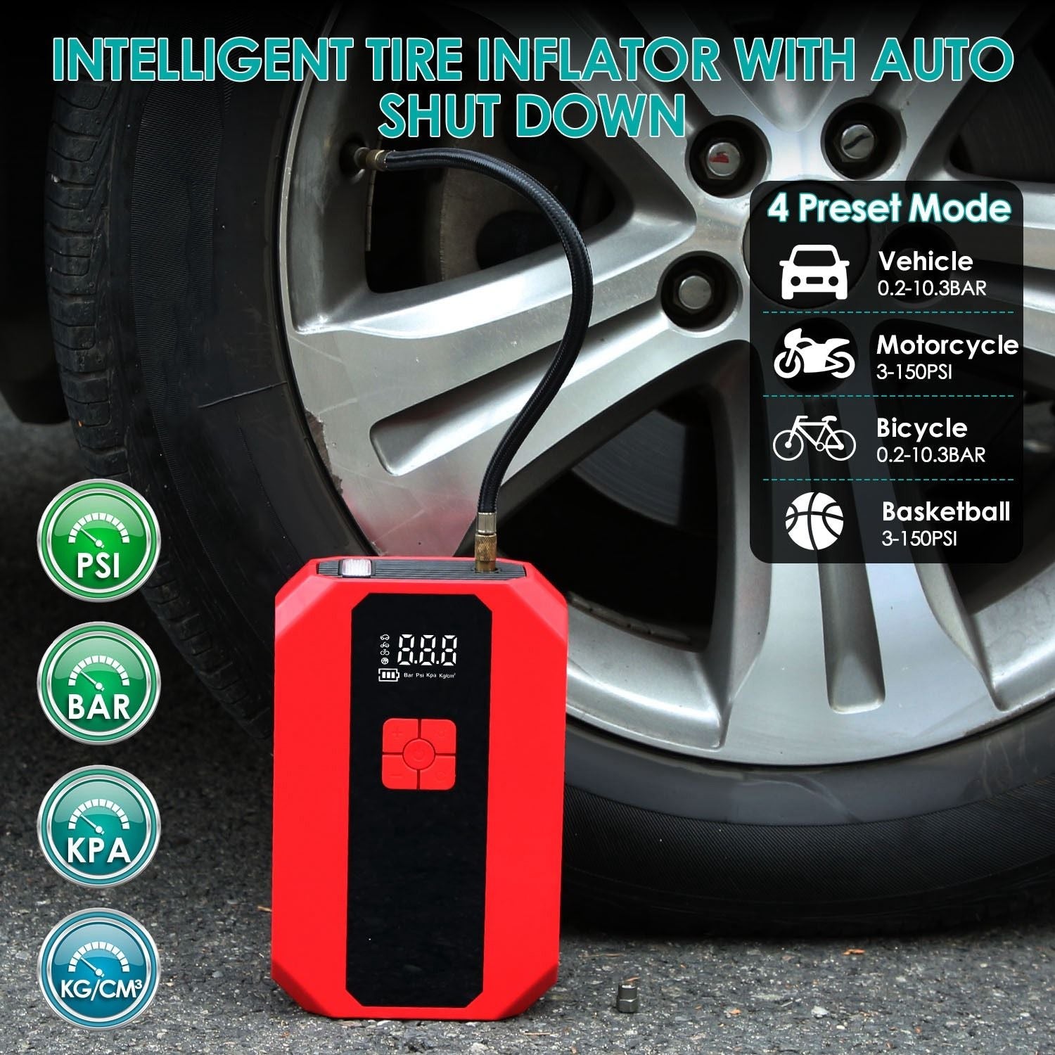 Portable Car Jump Starter Air Compressor 1500A 400PSI Car Battery Charger Jump Starter Power Bank LED Flashlight Digital Tire Inflator for 4.0L Gasoline Or 2.0L Diesel Engine