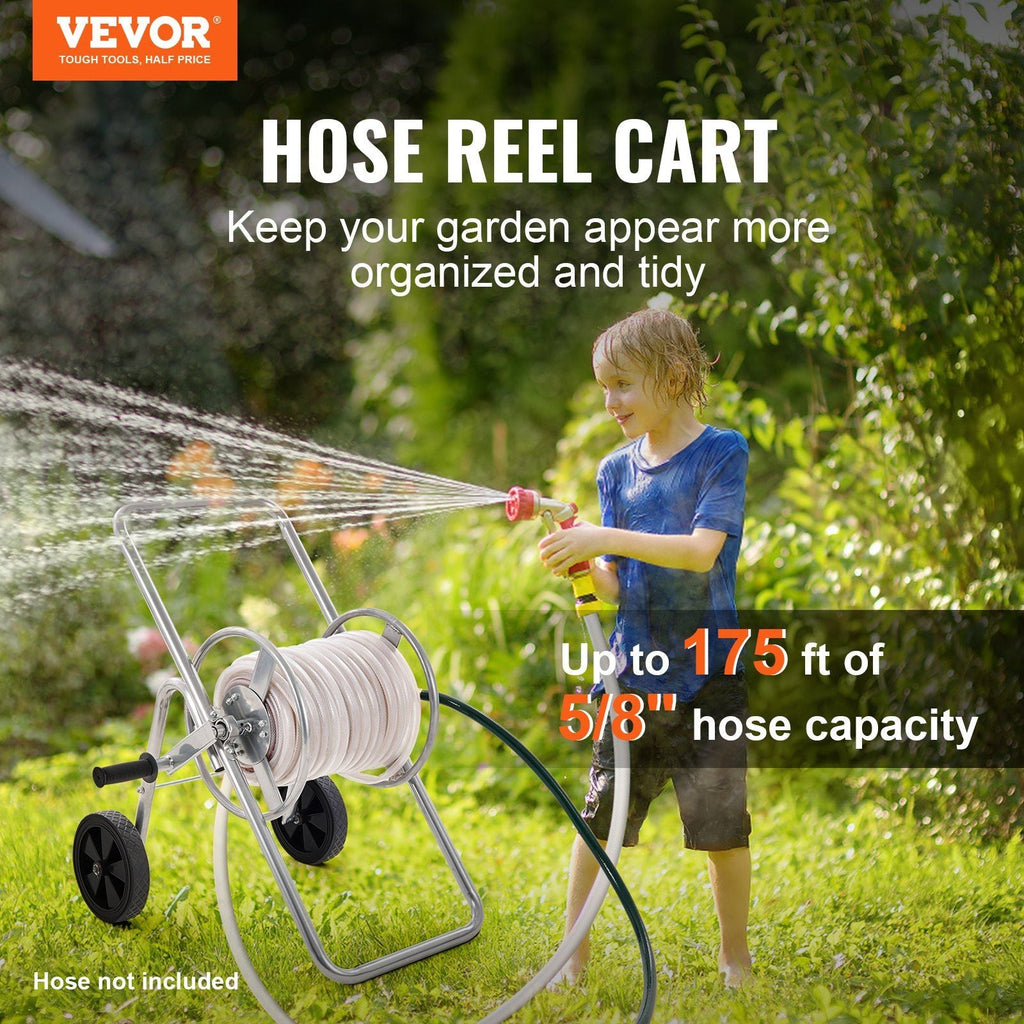 Hose Reel Cart, Hold Up to 175 ft of 5/8'' Hose (Hose Not Included), Garden Water Hose Carts Mobile Tools with Wheels, Heavy Duty Powder-coated Steel Outdoor Planting for Garden, Yard, Lawn