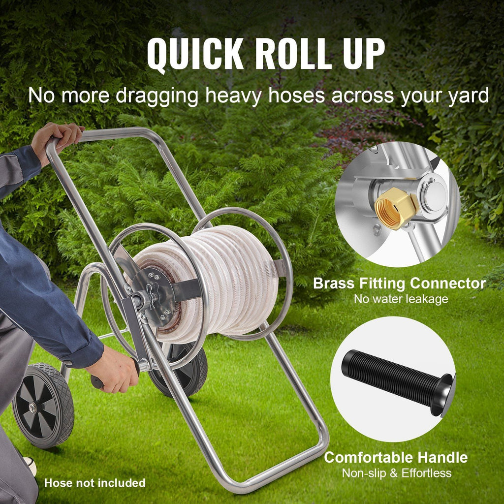 Hose Reel Cart, Hold Up to 175 ft of 5/8'' Hose (Hose Not Included), Garden Water Hose Carts Mobile Tools with Wheels, Heavy Duty Powder-coated Steel Outdoor Planting for Garden, Yard, Lawn