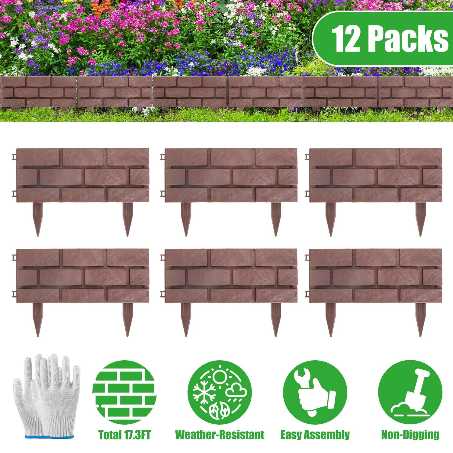 Garden Border Edging Panels 12-Pack with Rotatable Connectors