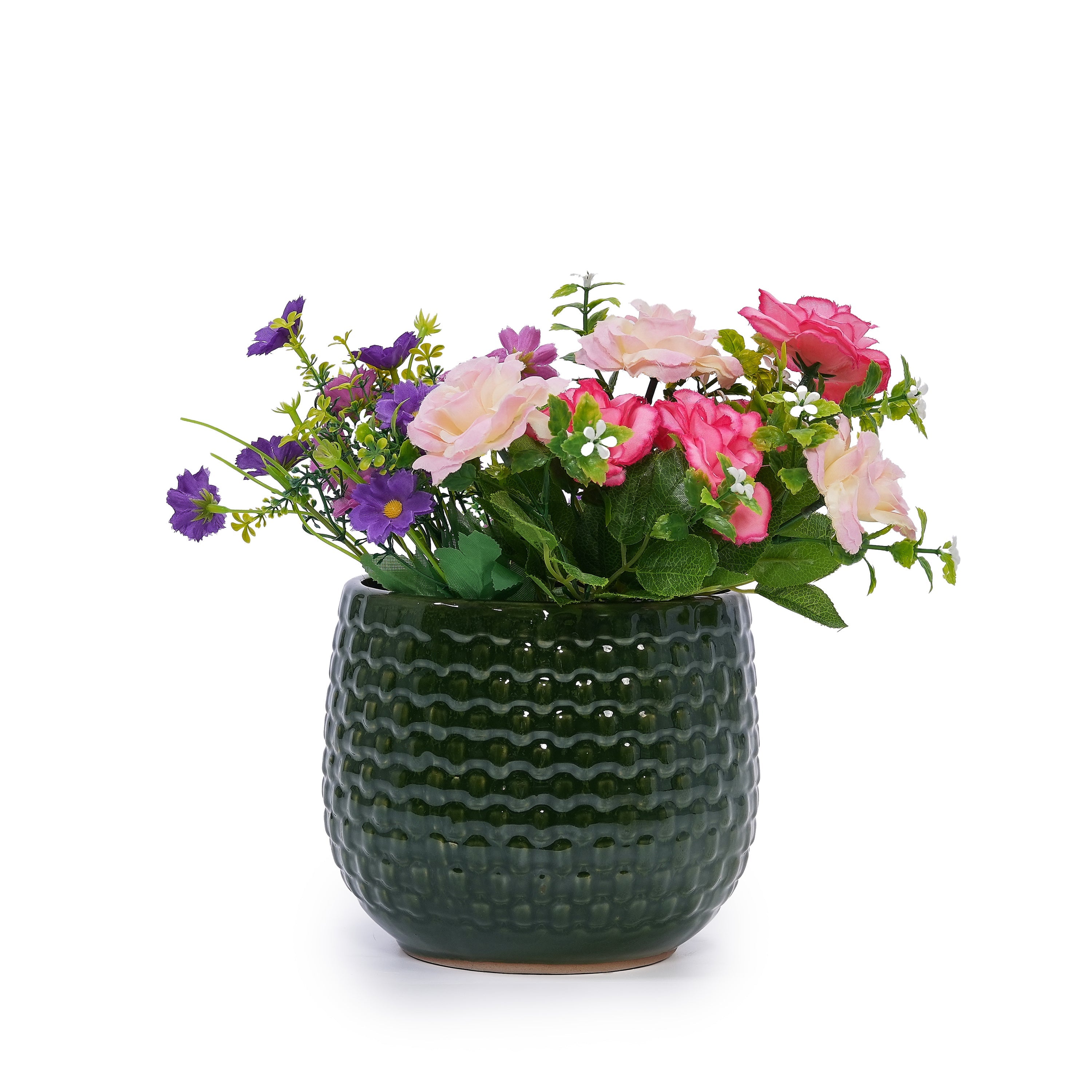 3 Pieces Ceramic Flowerpot, Modern Planter for Patio, Garden or Windowsills - Dark Green
