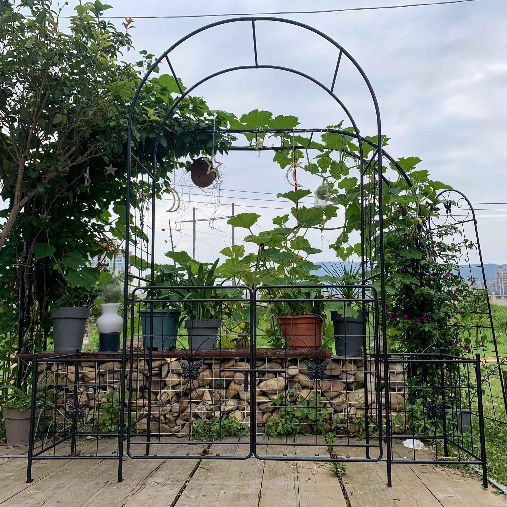 Garden Arch Arbor Trellis for Climbing Plants with Gate