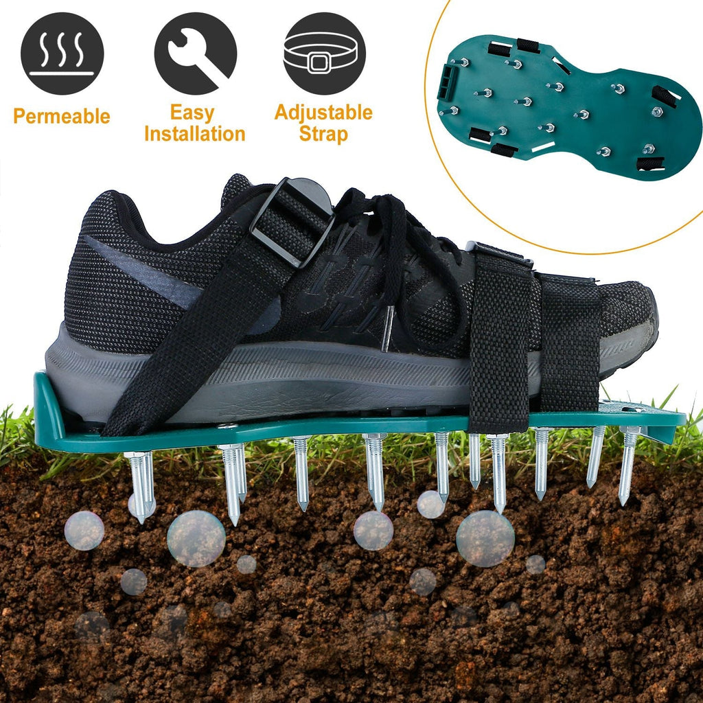 1Pair Lawn Aerator Shoes Grass Aerating Spike Sandal Heavy Duty Aerator Shoes w/ Adjustable Straps for Lawn Garden