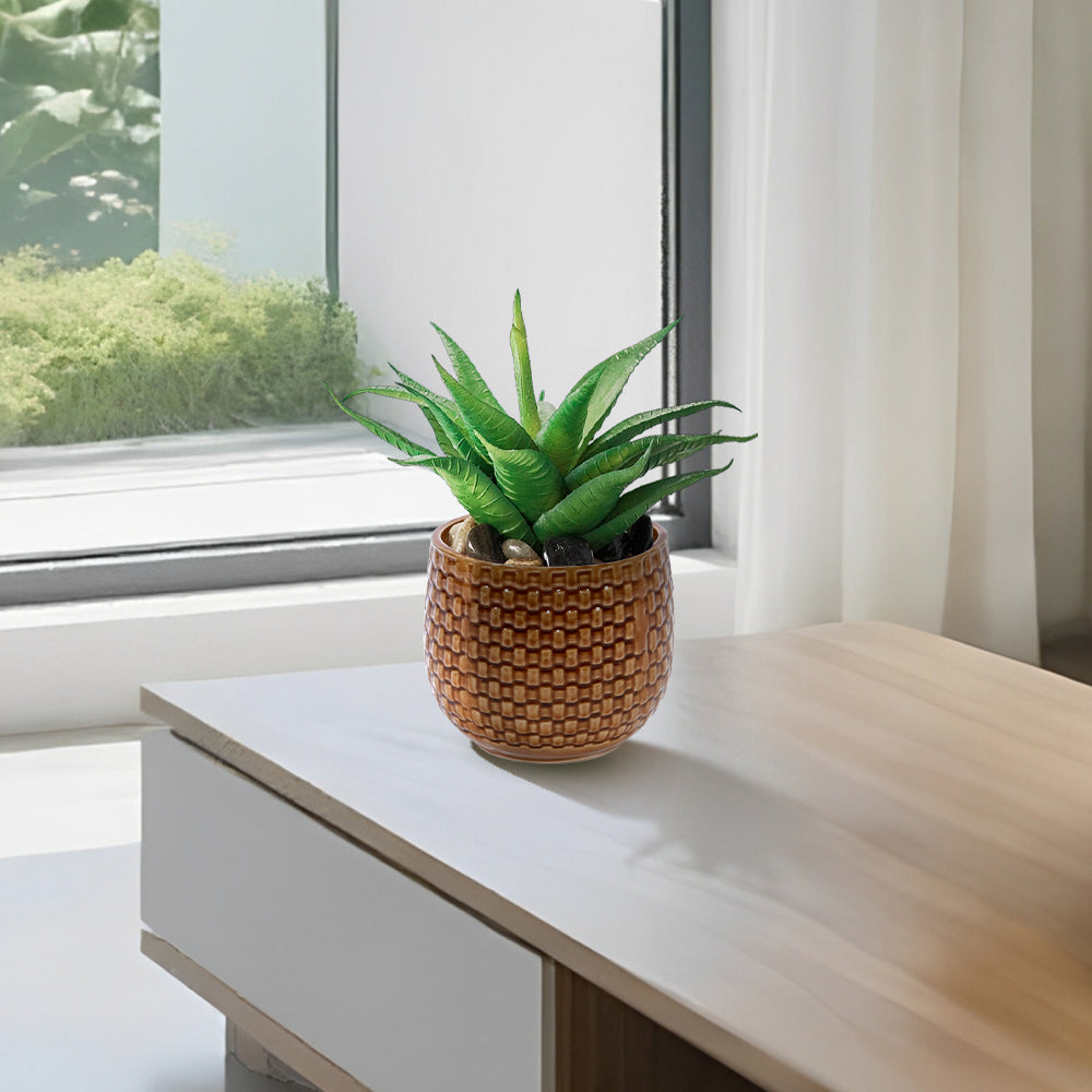 3 Pieces Ceramic Flowerpot, Modern Planter for Patio, Garden or Windowsills - Orange & Dark Brown