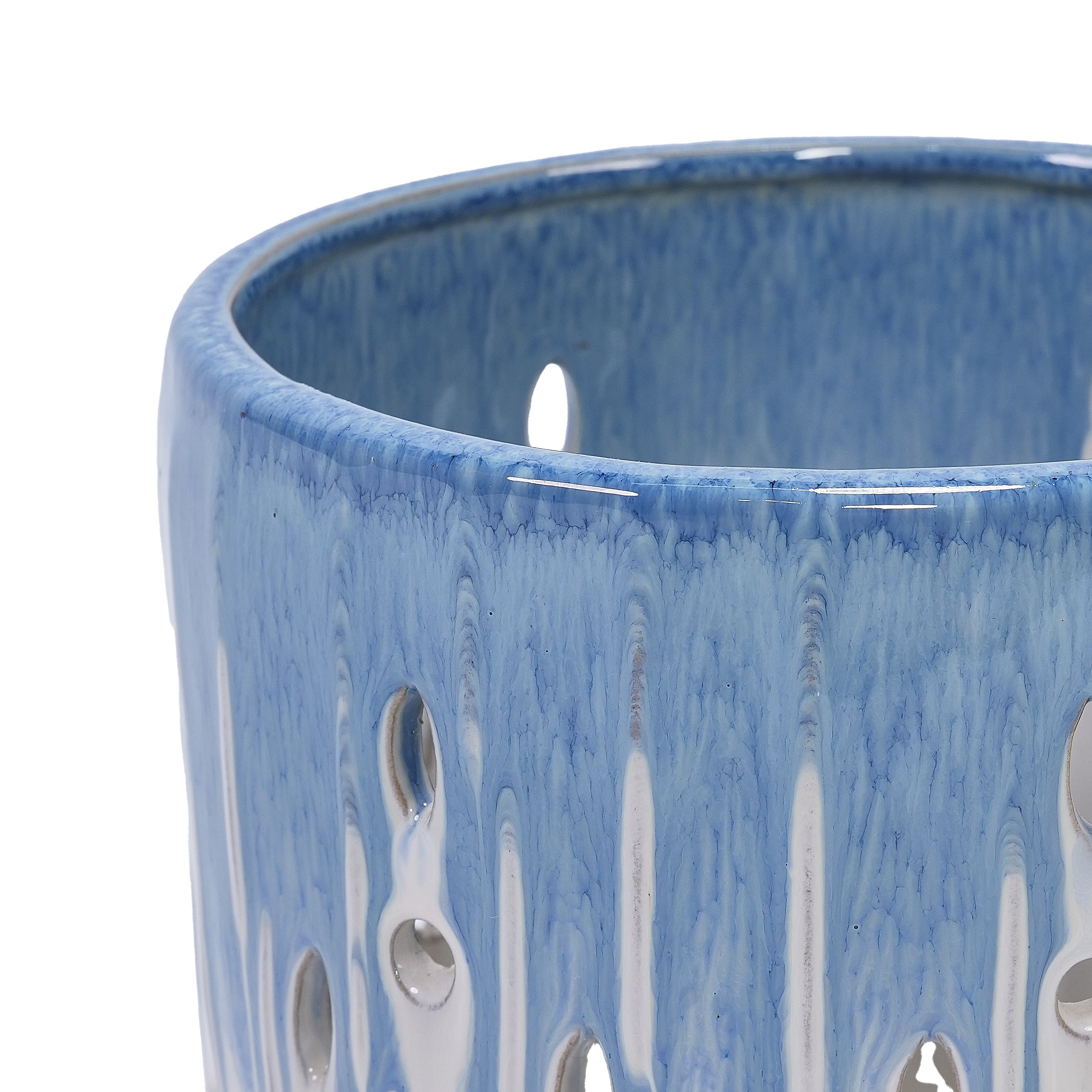 Set of 2 Ceramic Flowerpot with Drainage Hole, 8' Modern Planter for Patio, Garden, Windowsill - White Blue