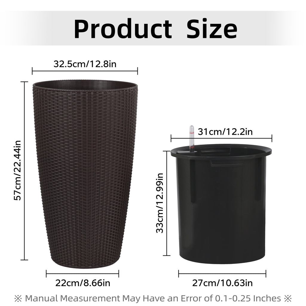 Indoor/Outdoor Modern The appearance is made of imitation rattan Design Planter,22.5 inch Brown Plastic Large Plant Pot With Automatic Watering System for Home and Garden  (Brown, 22.5 inch - 2 Pack)