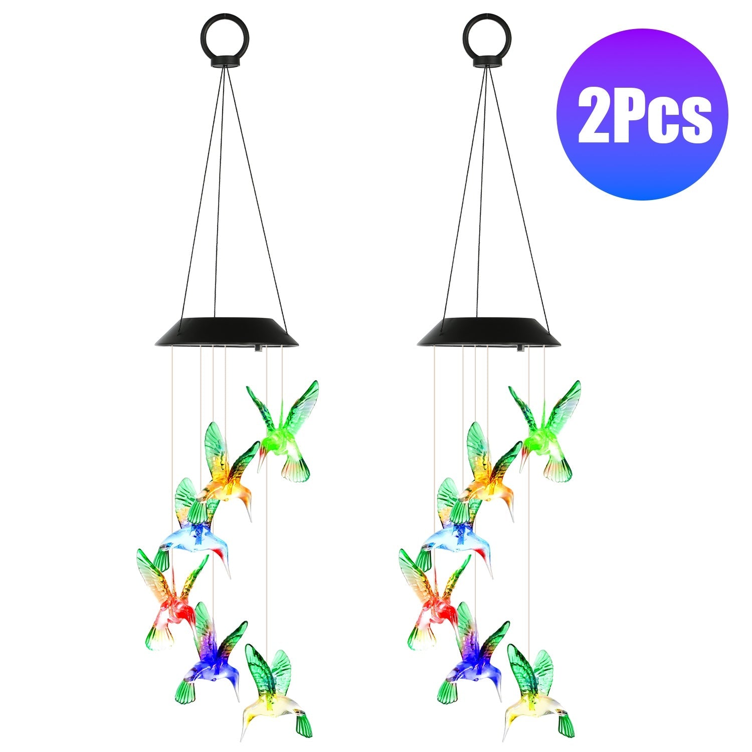 Solar Hummingbird Wind Chime 7 Color Changing Wind Chime for Outside IPX4 Waterproof Outdoor Garden Yard Decor