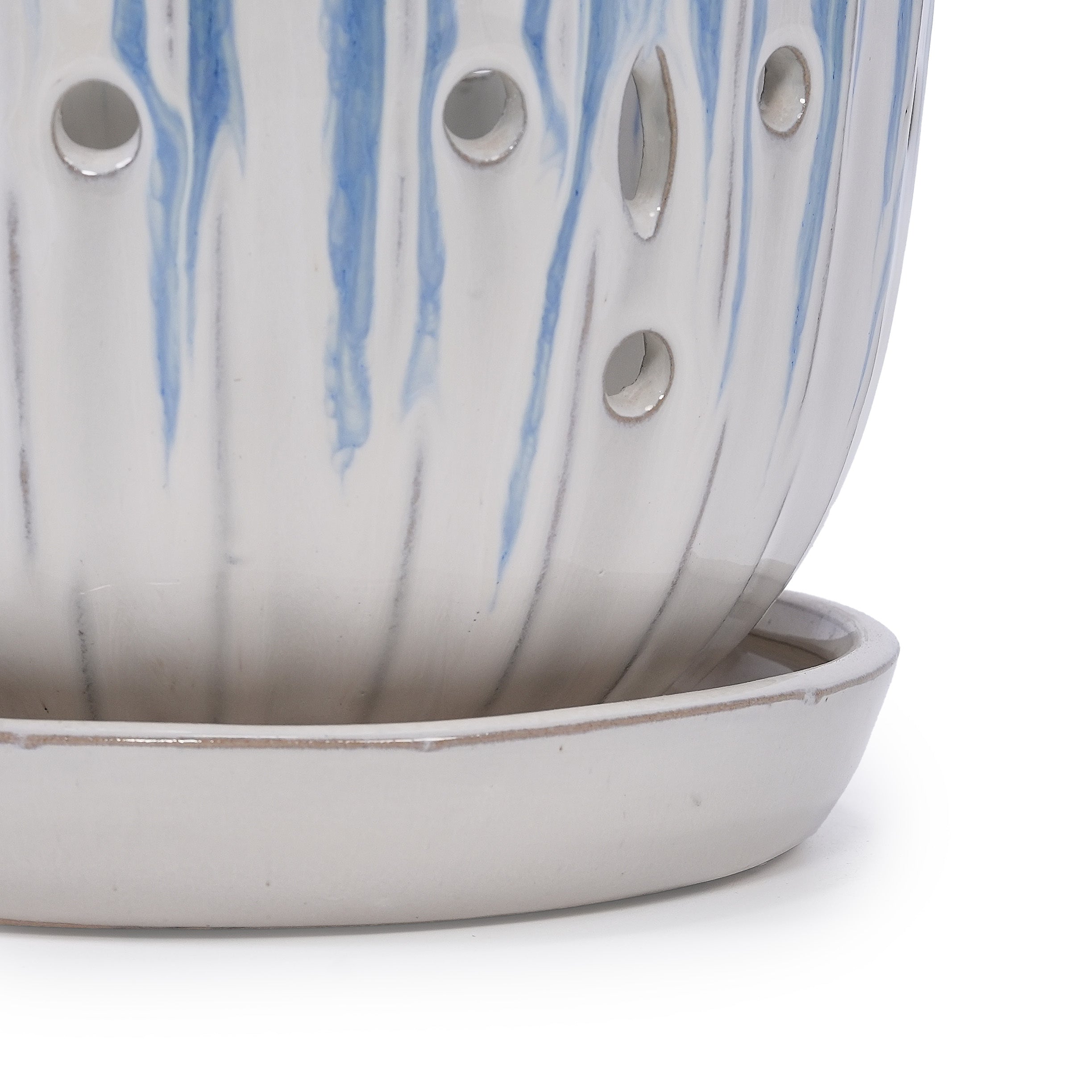 Set of 2 Ceramic Flowerpot with Drainage Hole, 8' Modern Planter for Patio, Garden, Windowsill - White Blue