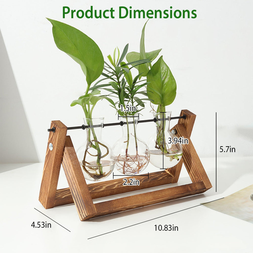 Desktop Glass Planter Bulb Plant Terrarium with Wooden Stand Air Planter Glass Vase Metal Swivel Plant Vase for Hydroponics