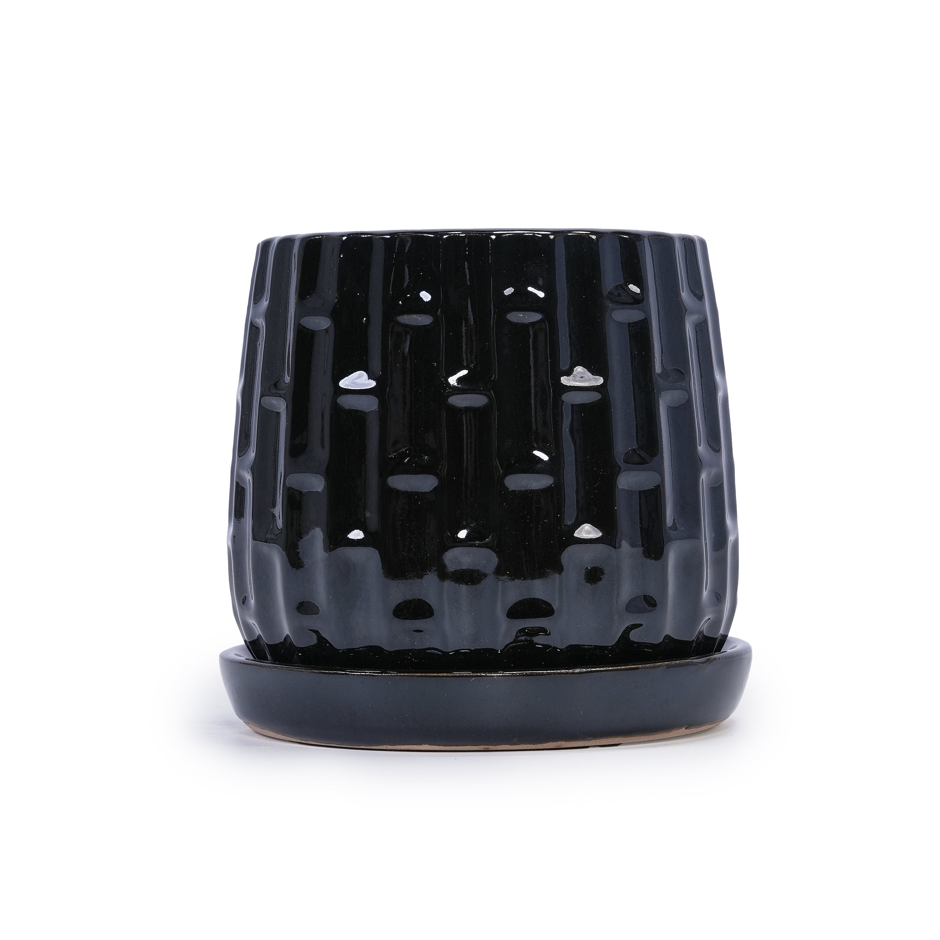 Set of 2 Ceramic Flowerpot, 7' Modern Planter for Patio, Garden, Windowsill - Black