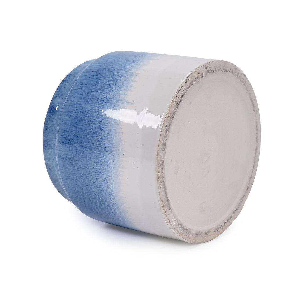 Set of 2 Gradient Ceramic Flowerpot, Modern Planter for Patio, Garden, Windowsill - White Blue