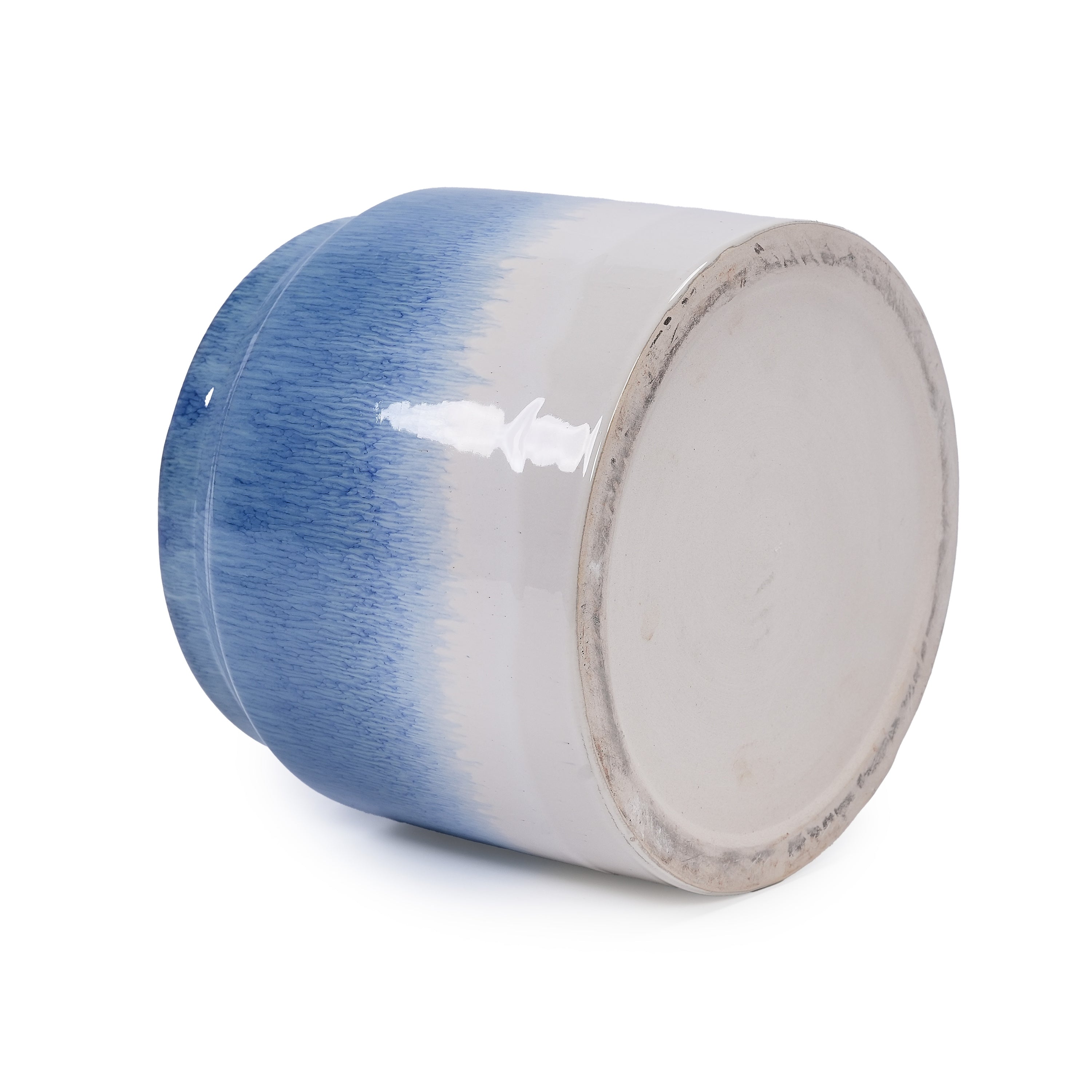 Set of 2 Gradient Ceramic Flowerpot, Modern Planter for Patio, Garden, Windowsill - White Blue