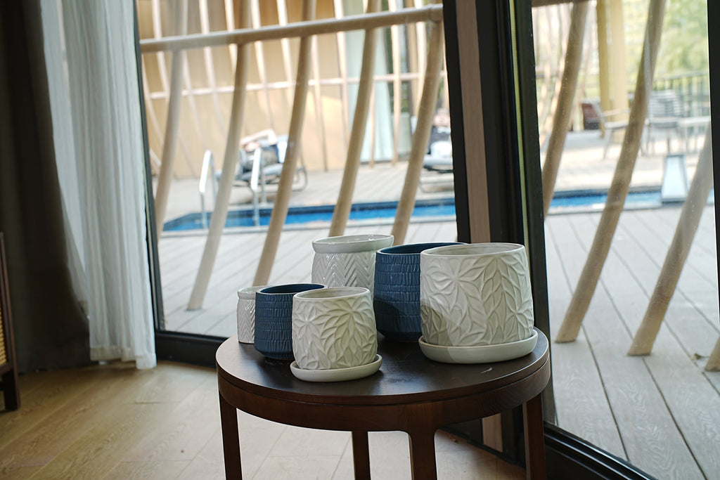 2 Pieces Ceramic Planter Pot, Modern Indoor Outdoor Flowerpot for Patio, Garden, or Windowsills - Gloss White