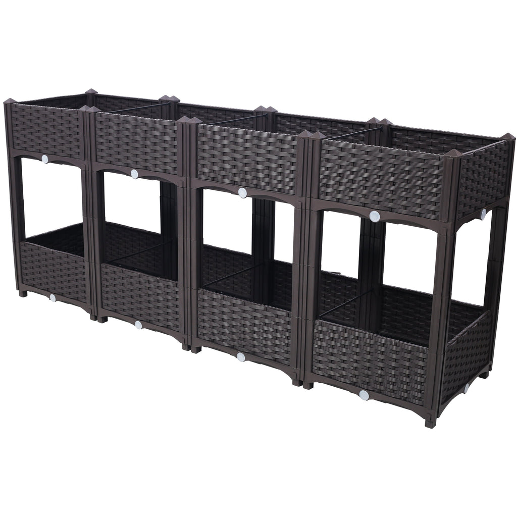 Planter Raised Beds - Elevated Planter Garden Box with Drainage Plug Raised Garden Beds for Vegetable/Flower/Herb Outdoor Standing Planter Beds Gardening Kit,Brown,63'x15.7'x27.7'