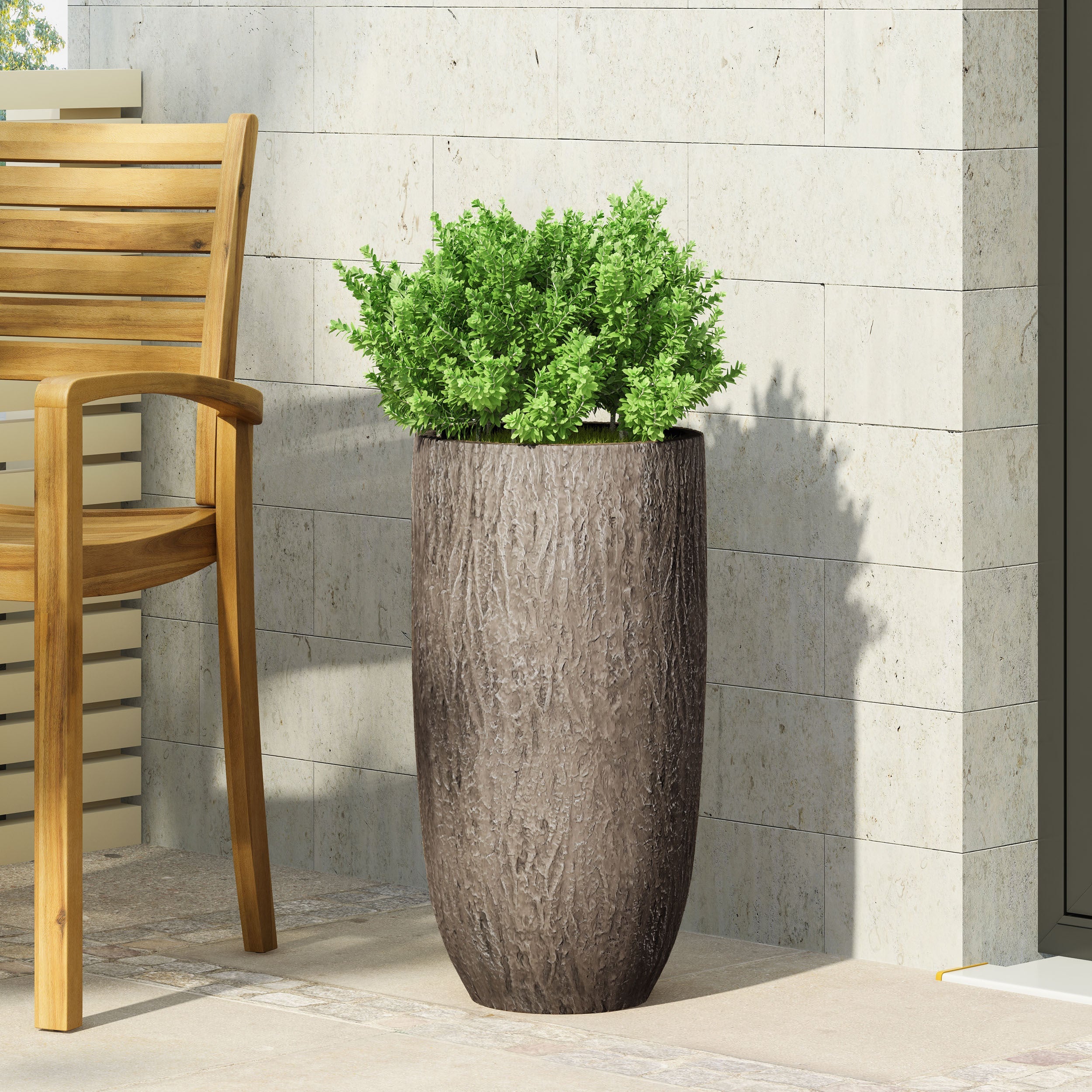 Natural Wood Finish Magnesium Oxide Planter for Outdoor Use, 14x14x27 Inches