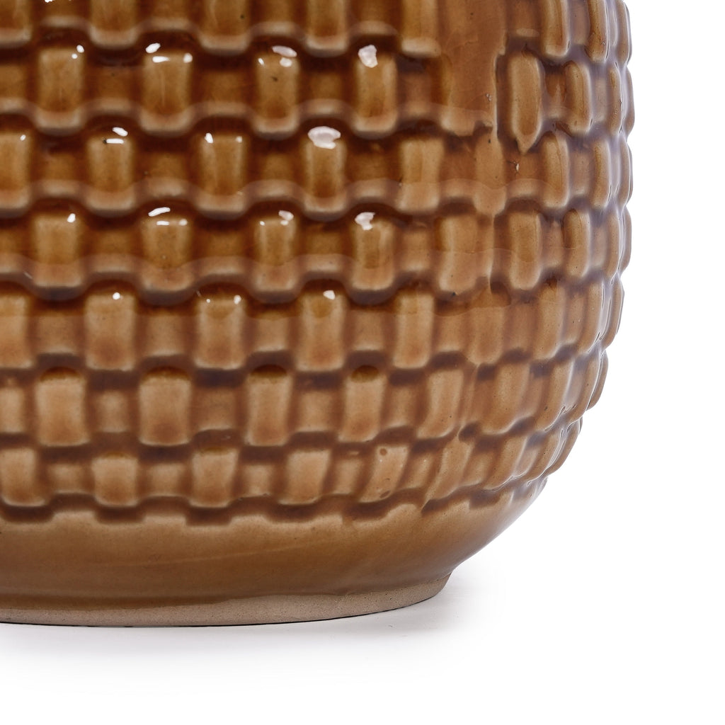 3 Pieces Ceramic Flowerpot, Modern Planter for Patio, Garden or Windowsills - Orange & Dark Brown