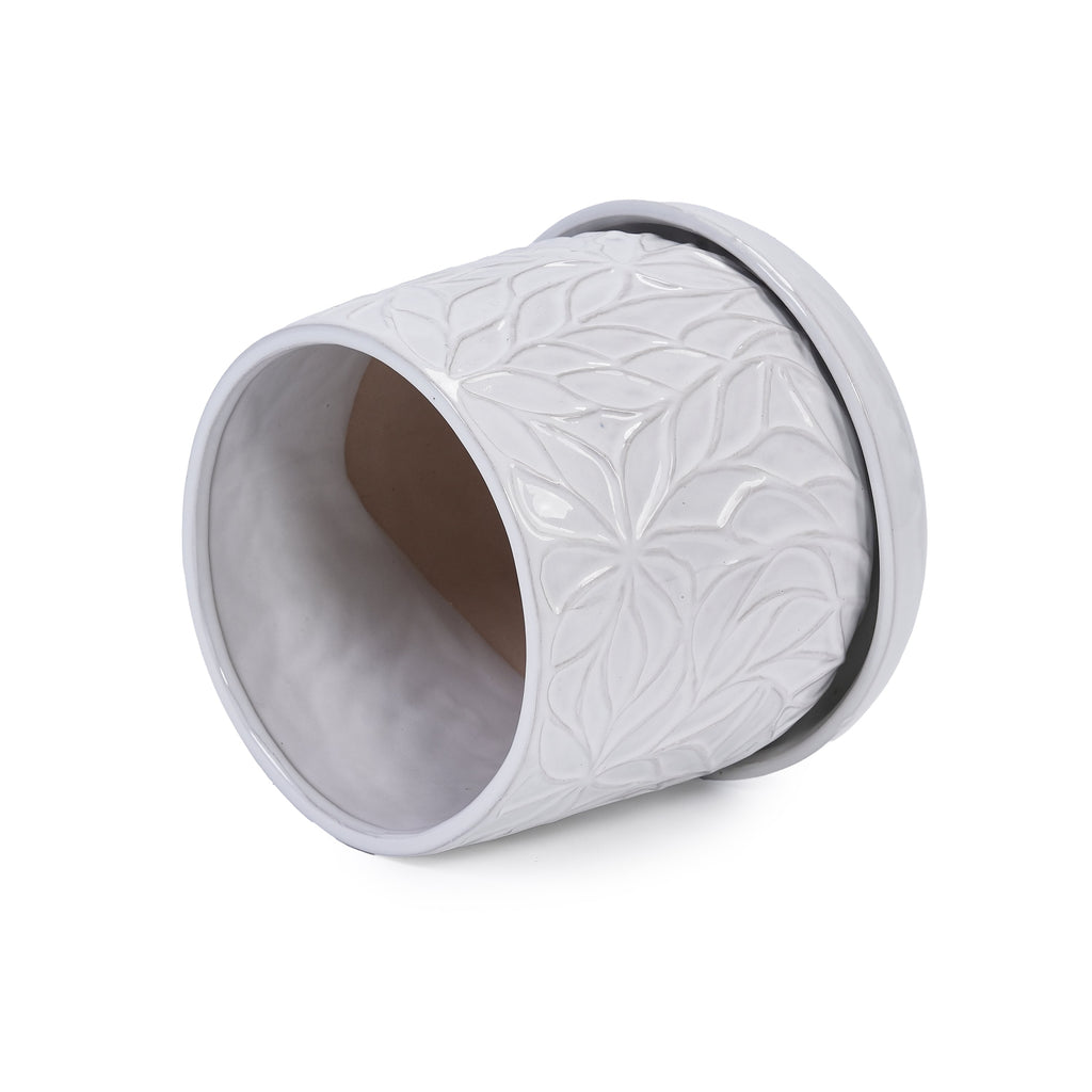 2 Pieces Ceramic Planter Pot, Modern Indoor Outdoor Flowerpot for Patio, Garden, or Windowsills - Gloss White