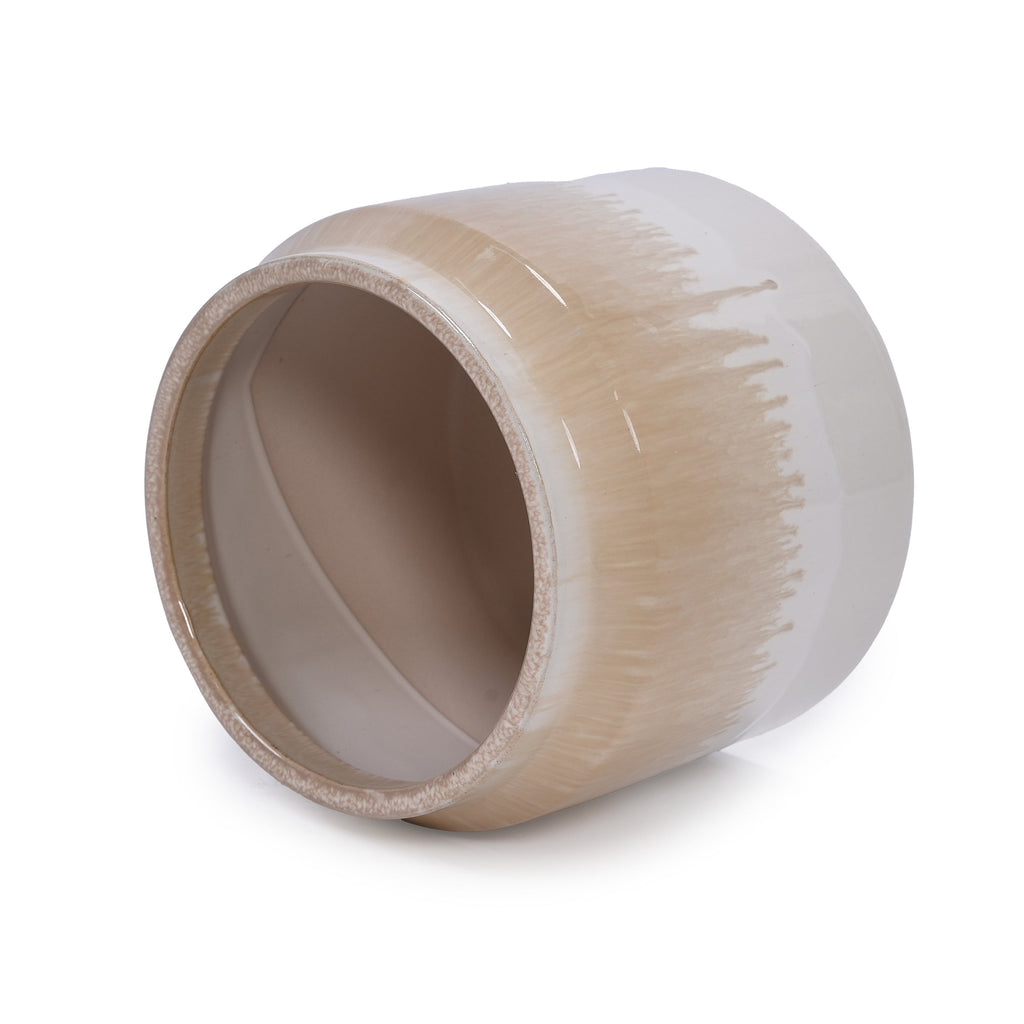 Set of 2 Gradient Ceramic Flowerpot, Modern Planter for Patio, Garden, Windowsill - White Brown