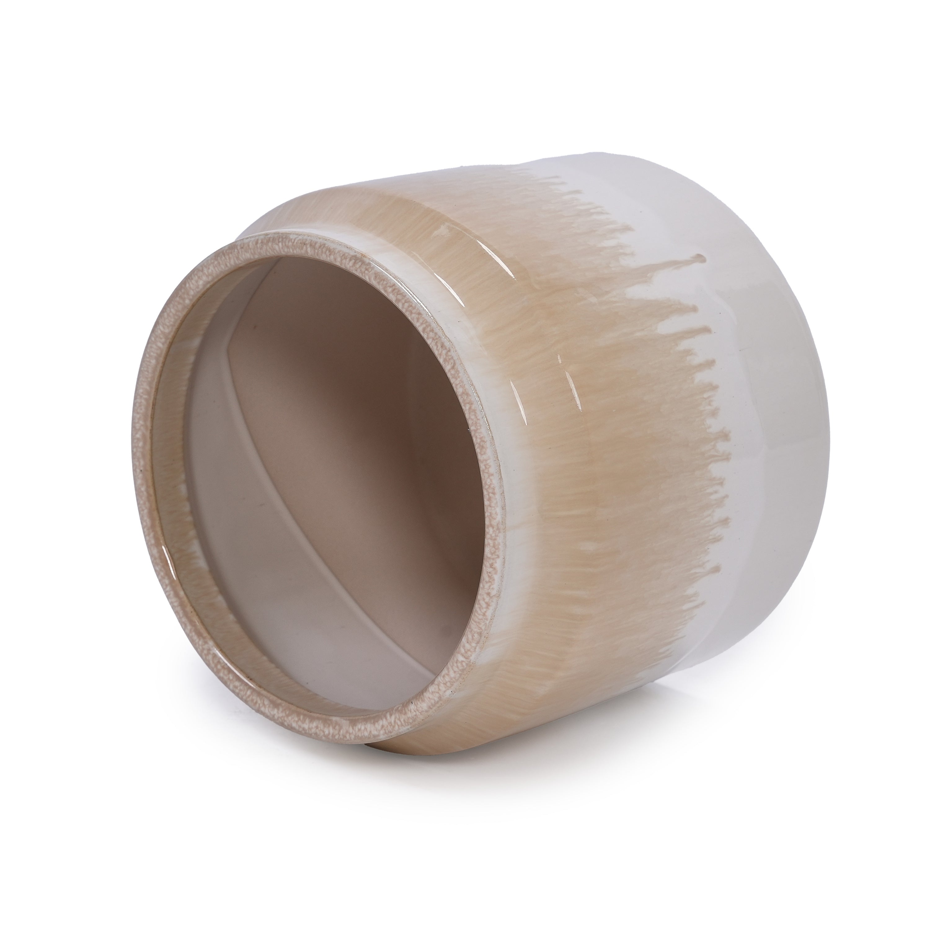 Set of 2 Gradient Ceramic Flowerpot, Modern Planter for Patio, Garden, Windowsill - White Brown