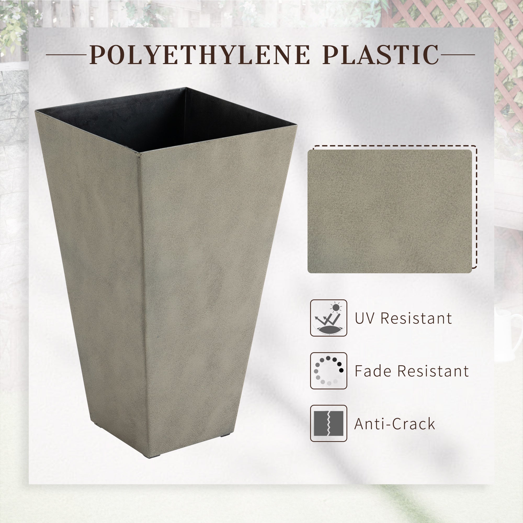 Outsunny Set of 3 Tall Planters with Drainage Hole, Gray