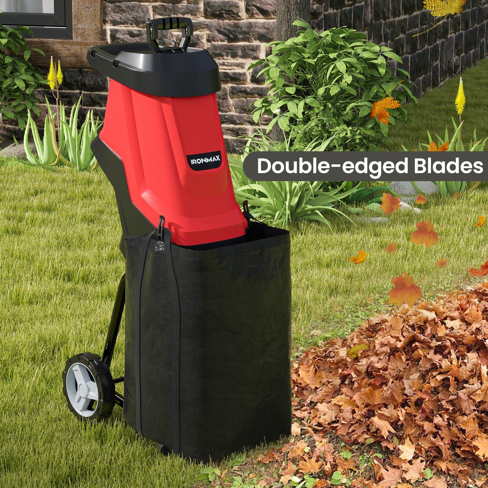 15-AMP Electric Wood Chipper and Shredder Leaf Mulcher with Wheels-Red