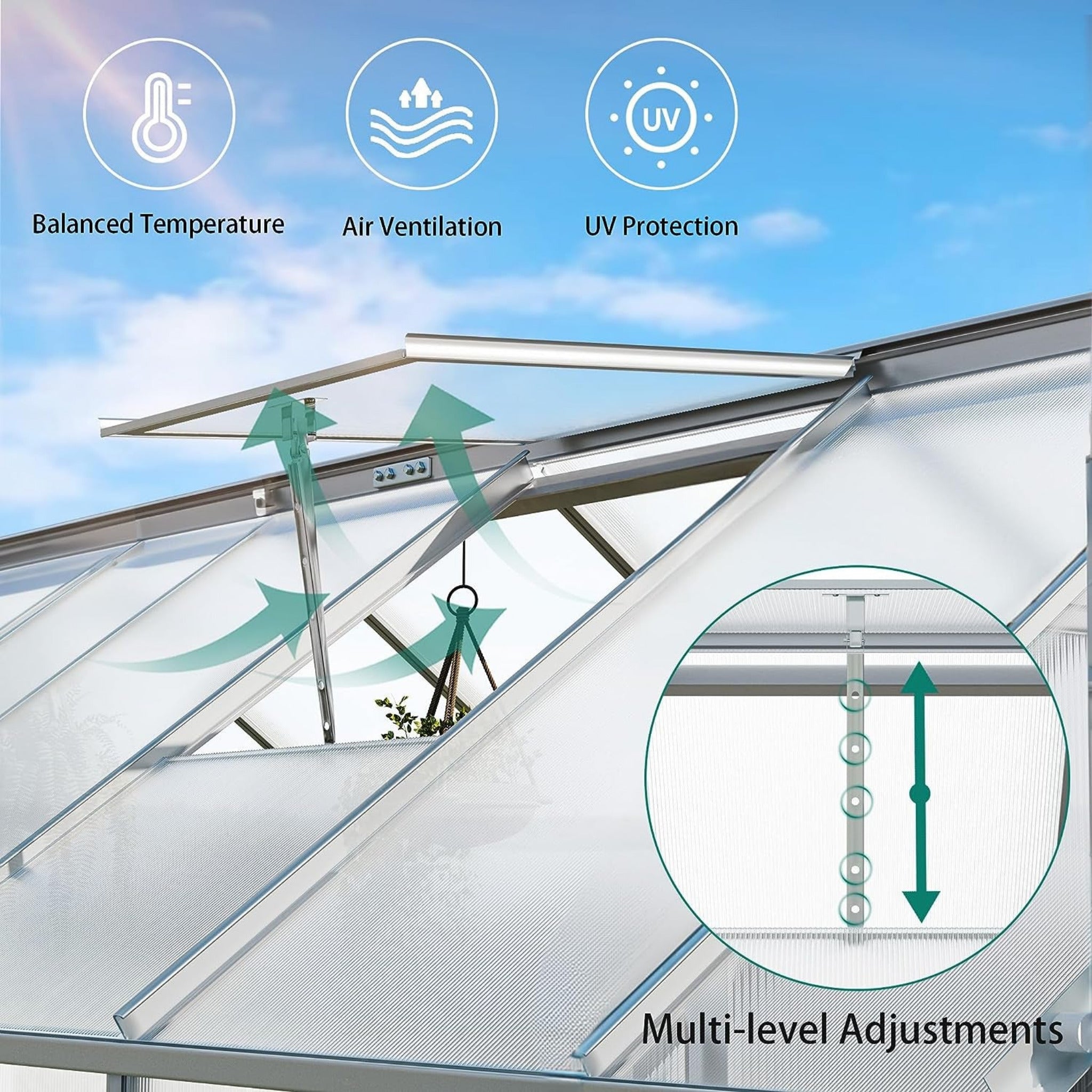 [10X12FT] Extra Large Heavy-Duty Polycarbonate Aluminum Greenhouse With Sliding Doors And Vents (SAK74183)
