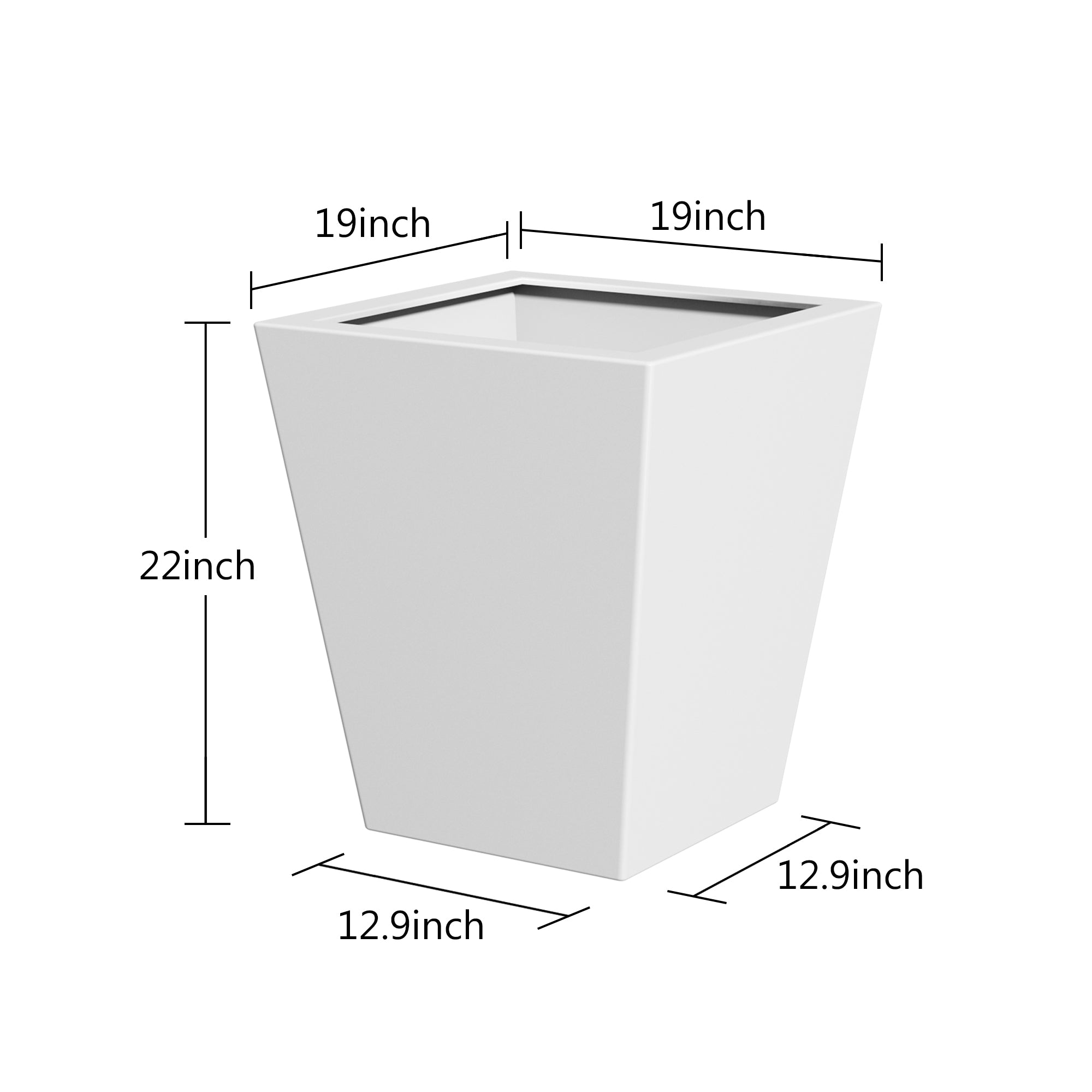 22' H Tall Metal Tapered Planter – Large Outdoor & Indoor Garden Plant Pot with Drainage Hole and Rubber Plug, Stylish Burnished White Finish for Home and Patio