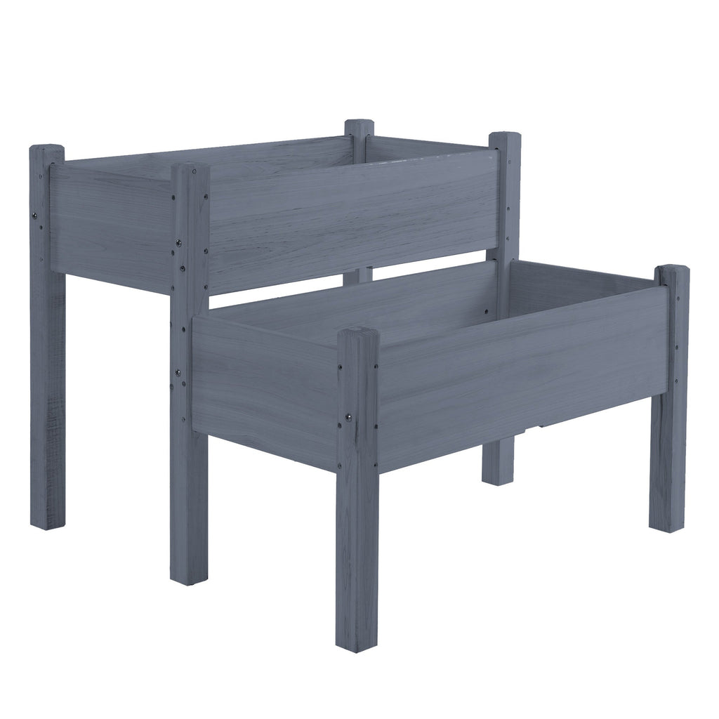 Outsunny 34'x34'x28' Raised Garden Bed, 2-Tier Elevated Wood Planter Box for Backyard, Patio to Grow Vegetables, Herbs, and Flowers, Gray