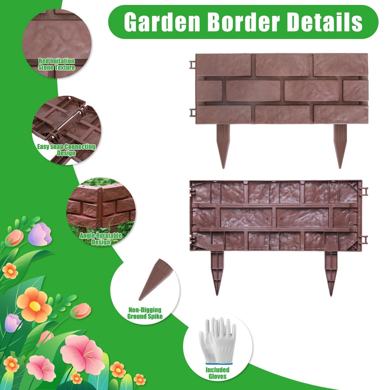 Garden Border Edging Panels 12-Pack with Rotatable Connectors