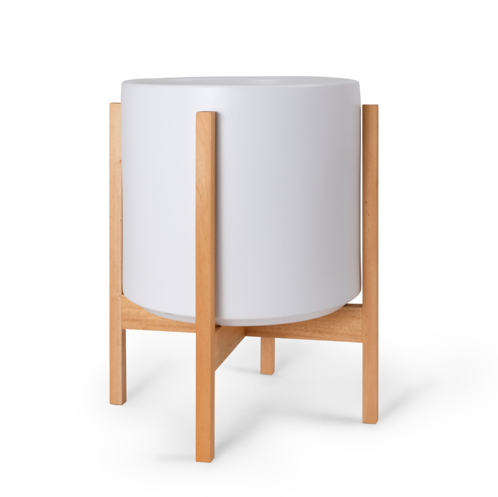 Solid Goods Ceramic Cylinder Planter – With or Without Mahogany Stand