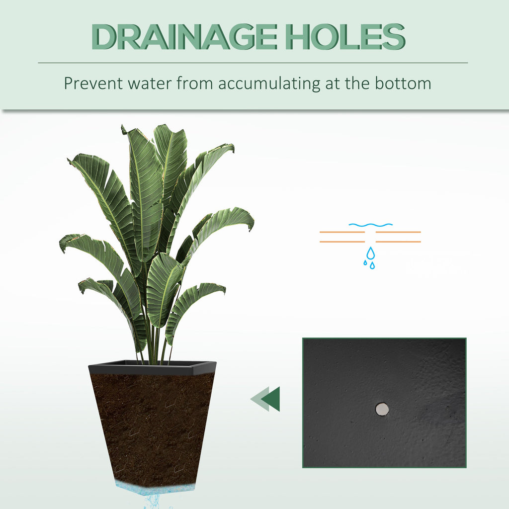 Outsunny Set of 3 Tall Planters, 18', 15.25', 11.75', MgO Indoor Outdoor Planters with Drainage Holes, Stackable Flower Pots for Garden, Patio, Balcony, Front Door, Black