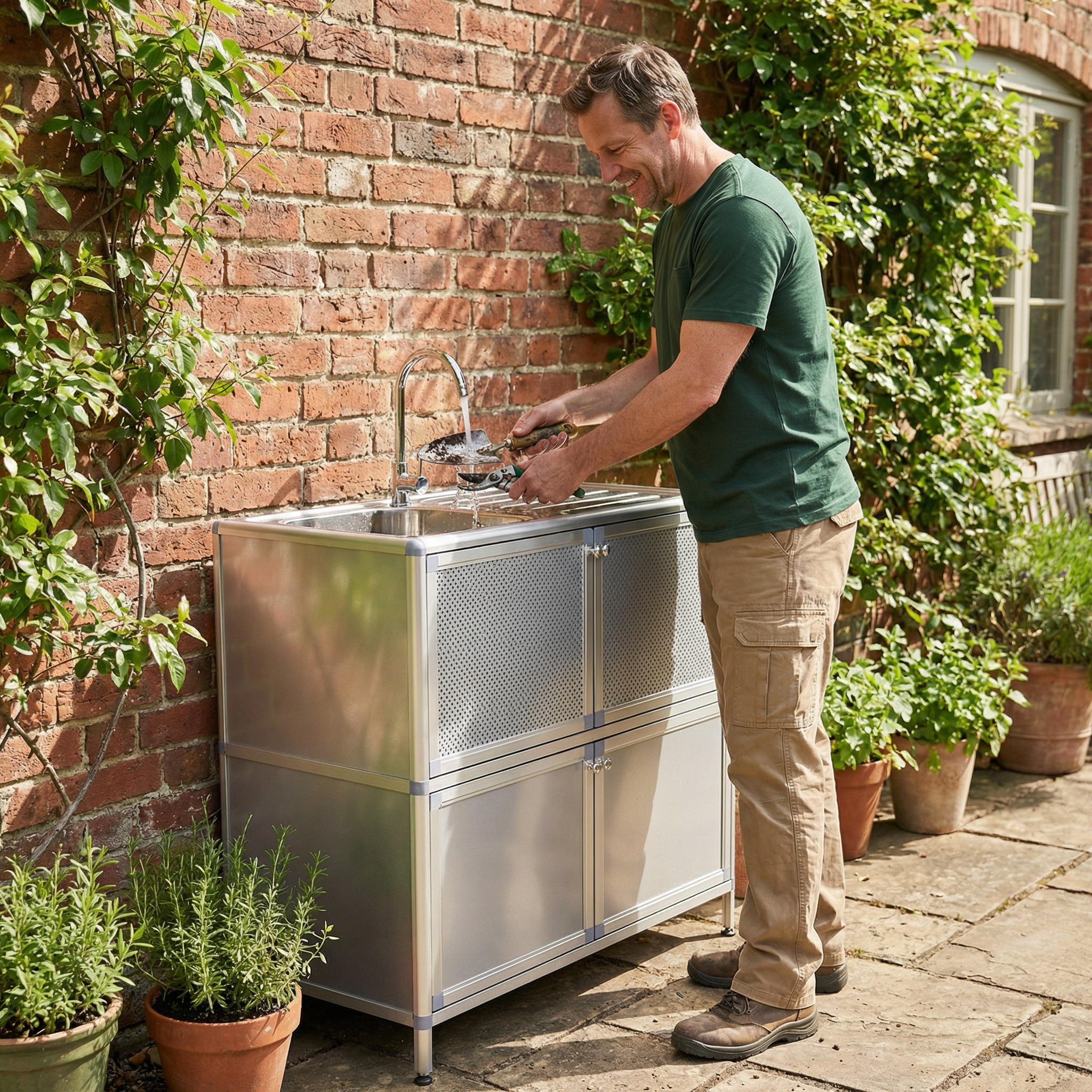 Utility Sink with Cabinet, Freestanding Utility Sink, Laundry Room Sink Cabinet, Outdoor Sink Station, Stainless Steel Utility Sink (32.68' D x 16.93' W x 33.27' H)