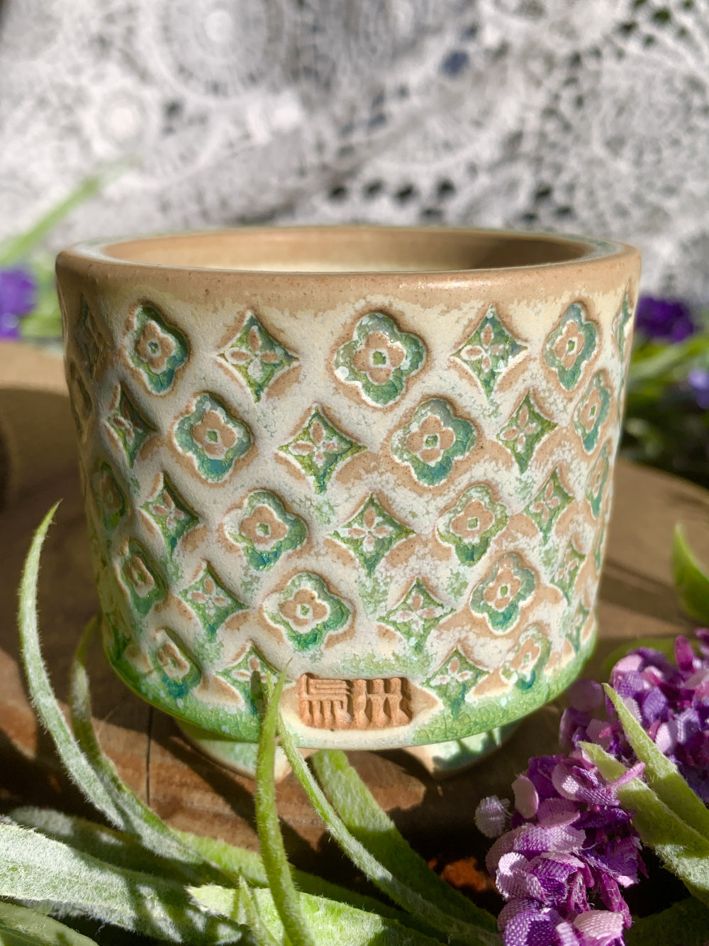 WS0018 Unique Handmade Pottery Planter Pot - Pot rim diameter: 2.3"