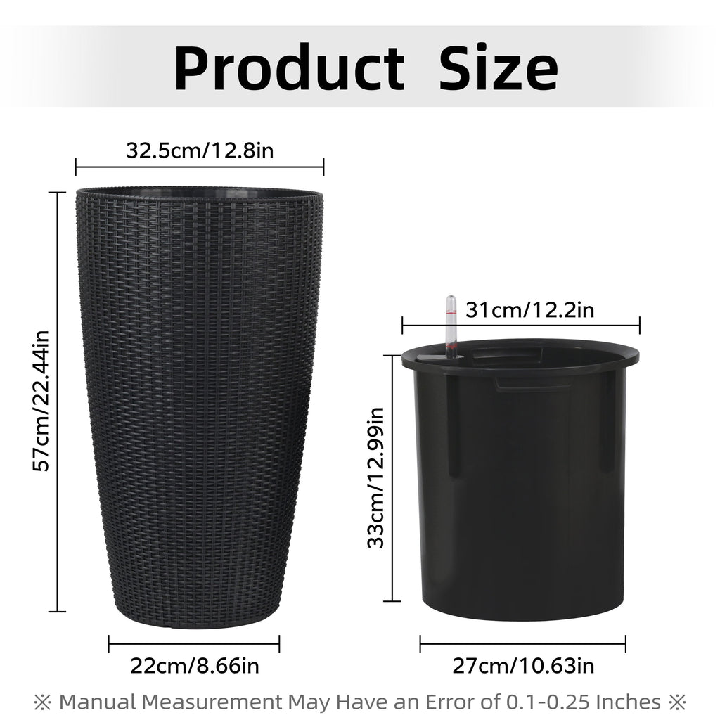Indoor/Outdoor Modern The appearance is made of imitation rattan Design Planter,22.5 inch Black Plastic Large Plant Pot With Automatic Watering System for Home and Garden  (Black, 22.5 inch - 2 Pack)