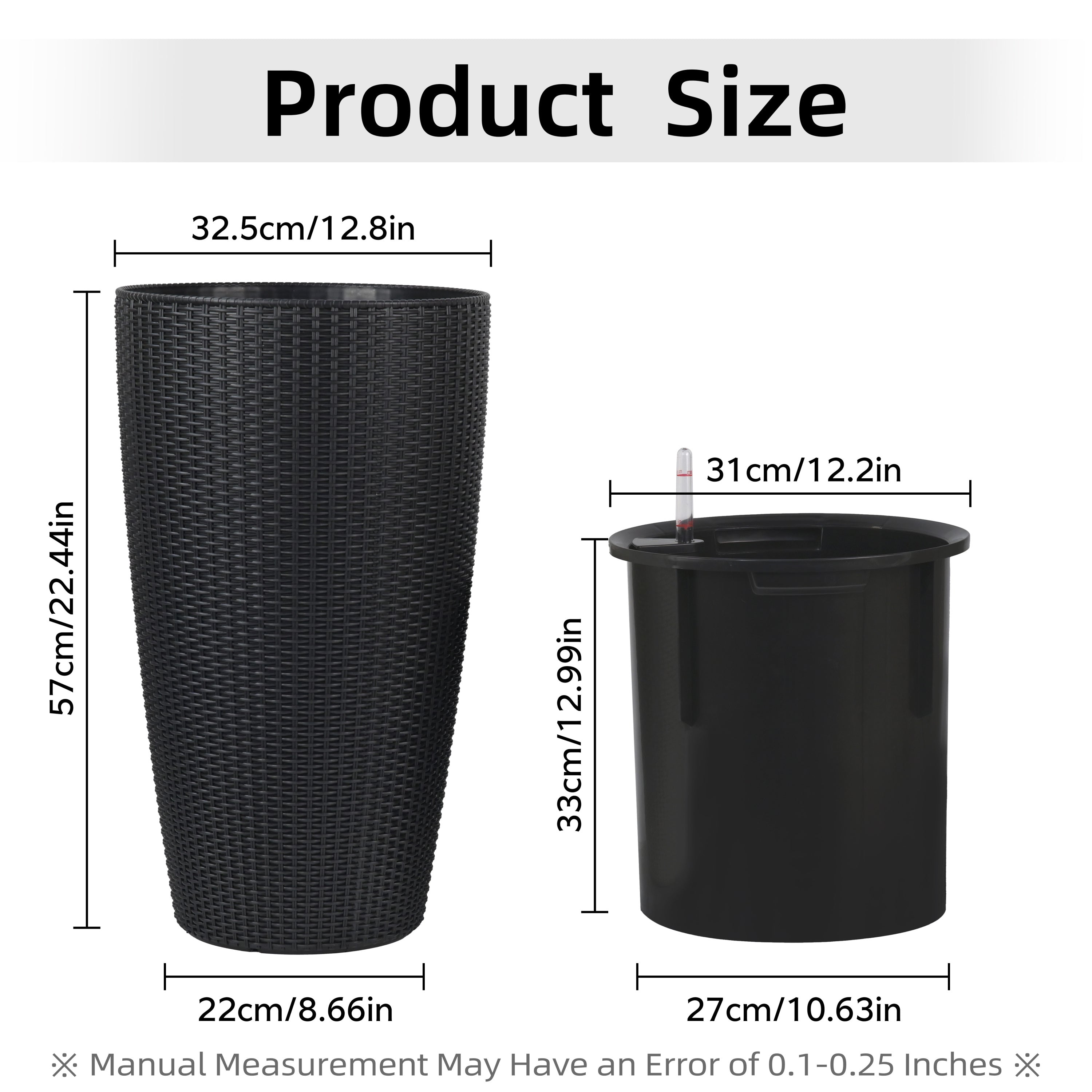 Indoor/Outdoor Modern The appearance is made of imitation rattan Design Planter,22.5 inch Black Plastic Large Plant Pot With Automatic Watering System for Home and Garden  (Black, 22.5 inch - 2 Pack)
