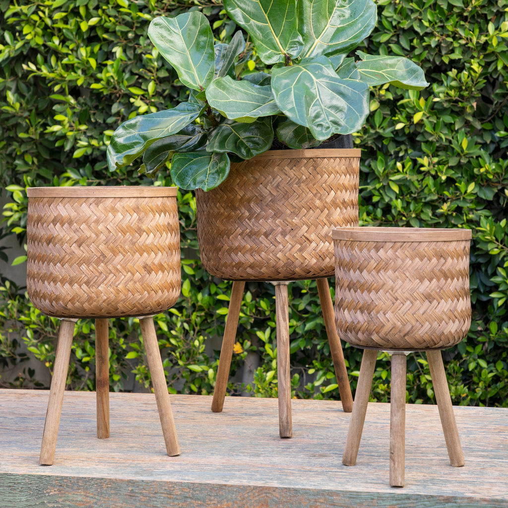 S/3 BAMBOO PLANTERS 11/13/15' BROWN