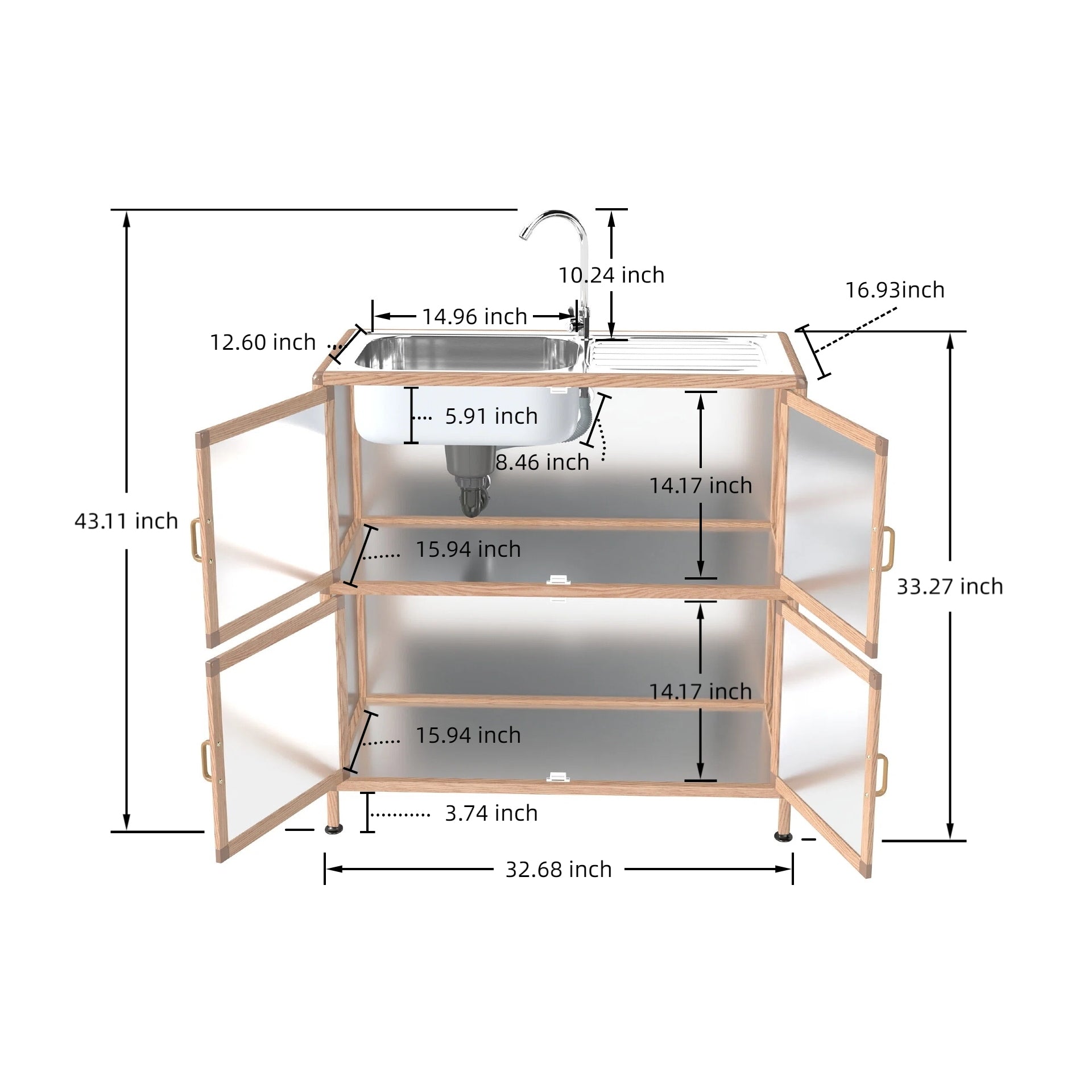 Utility Sink with Cabinet, Freestanding Utility Sink, Laundry Room Sink Cabinet, Outdoor Sink Station, Stainless Steel Utility Sink (32.68' D x 16.93' W x 33.27' H)