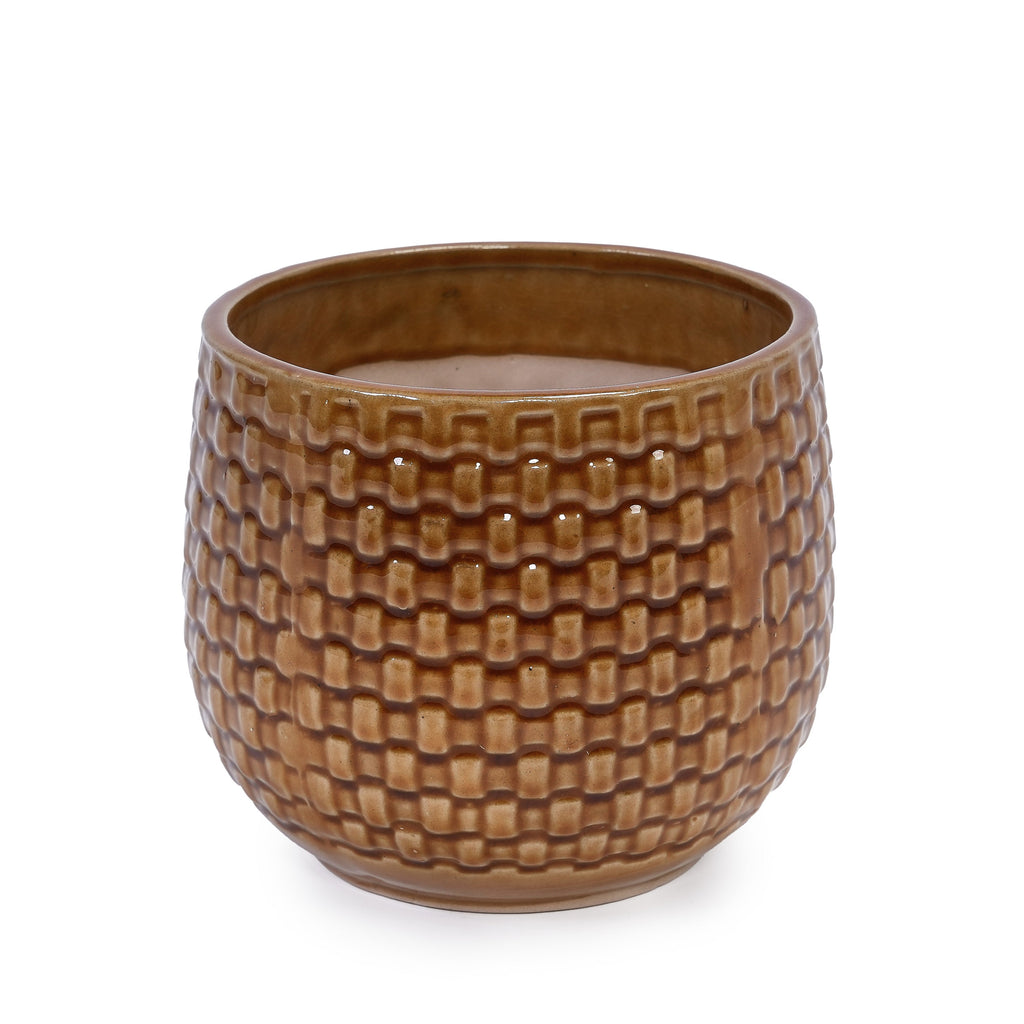 3 Pieces Ceramic Flowerpot, Modern Planter for Patio, Garden or Windowsills - Orange & Dark Brown