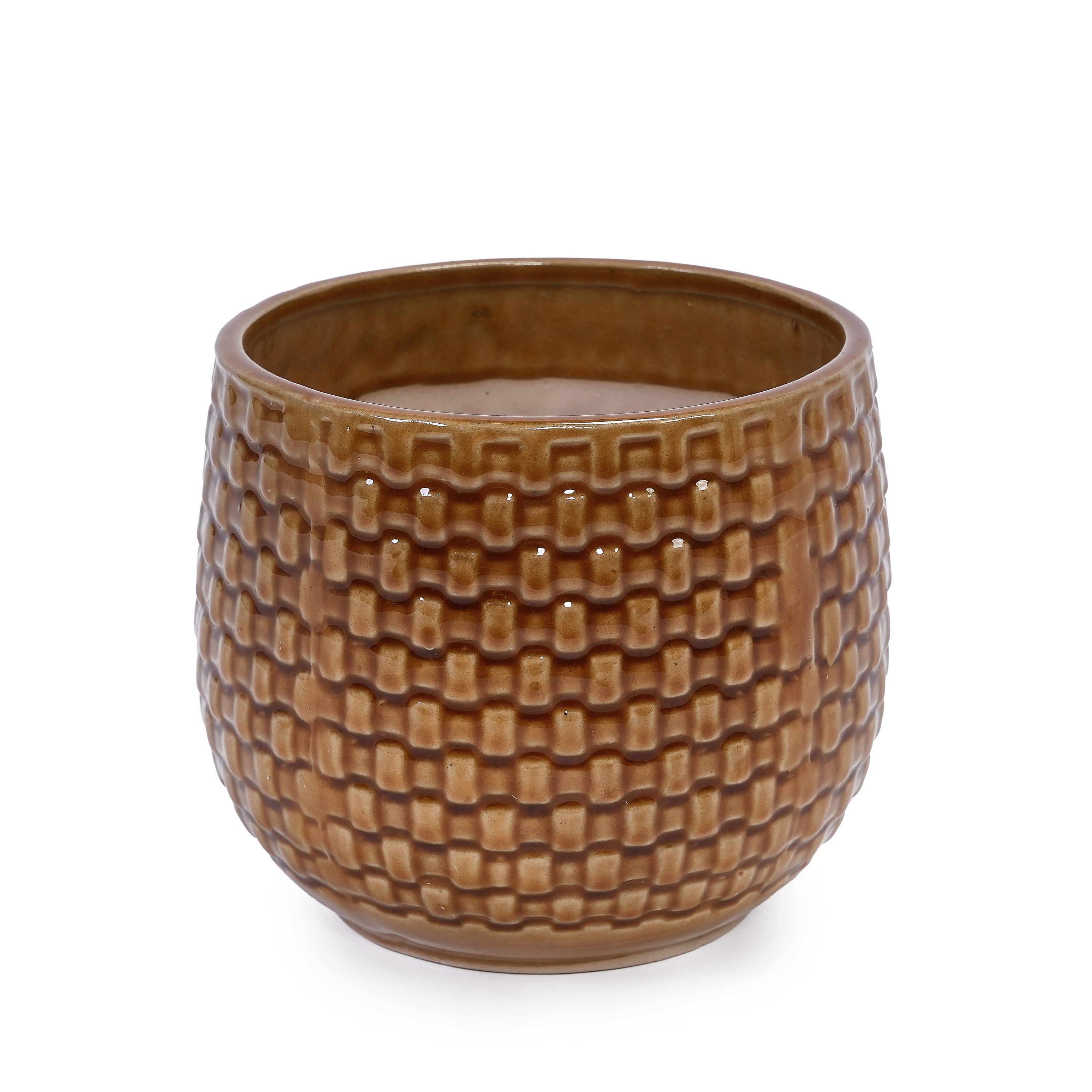 3 Pieces Ceramic Flowerpot, Modern Planter for Patio, Garden or Windowsills - Orange & Dark Brown