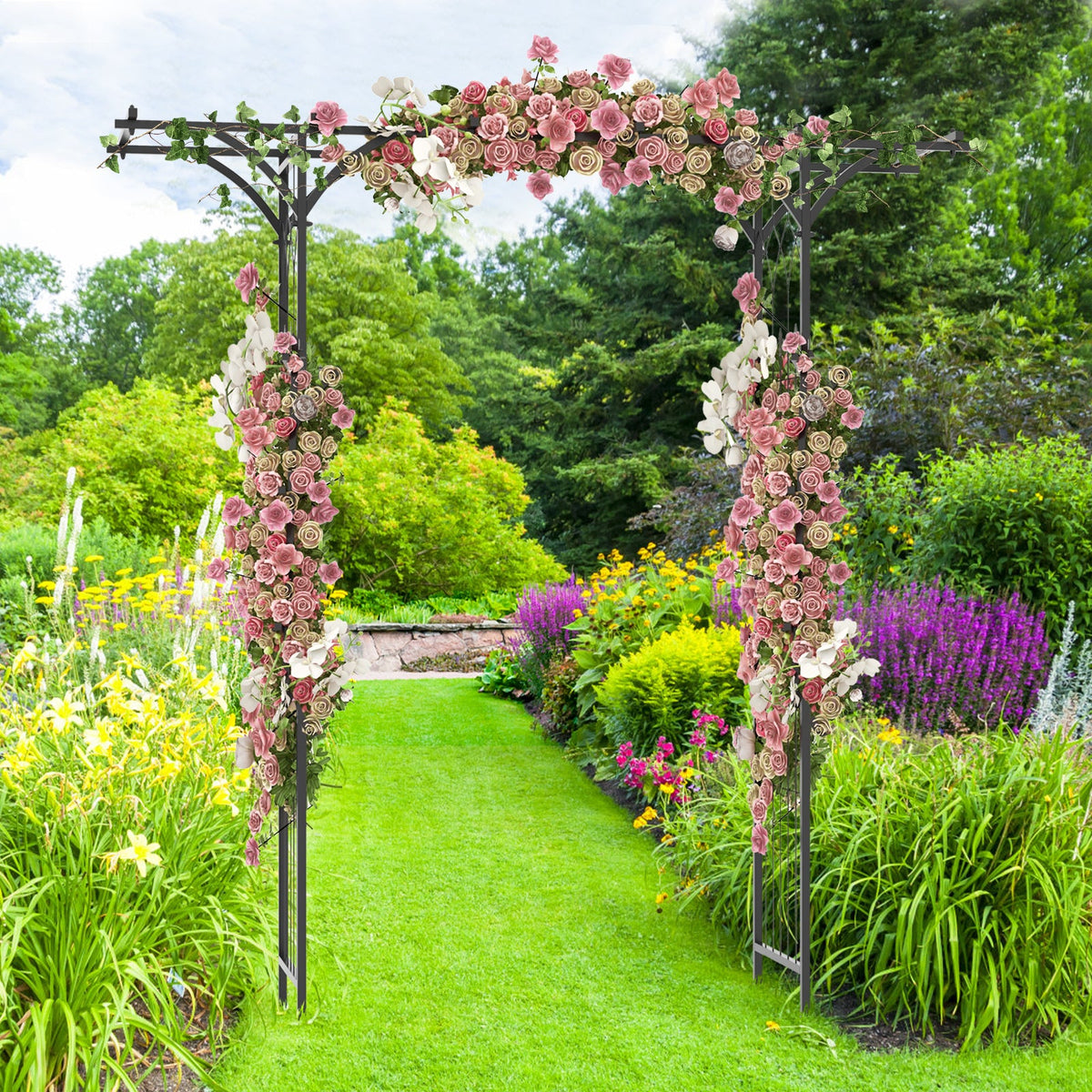 Treillises 6.8 Feet Garden Arbor with Trellises for Climbing Plant Vine Rose ...