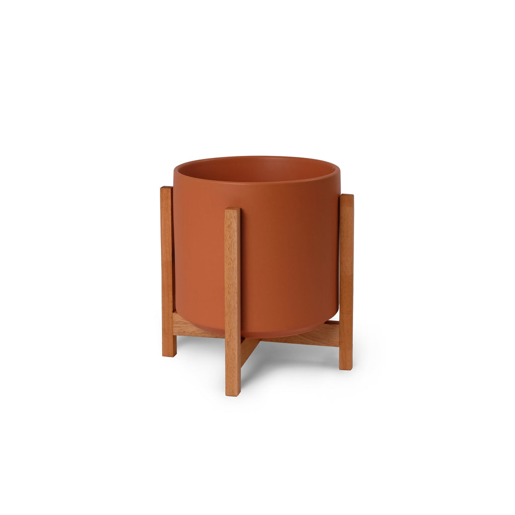 Solid Goods Ceramic Cylinder Planter – With or Without Mahogany Stand