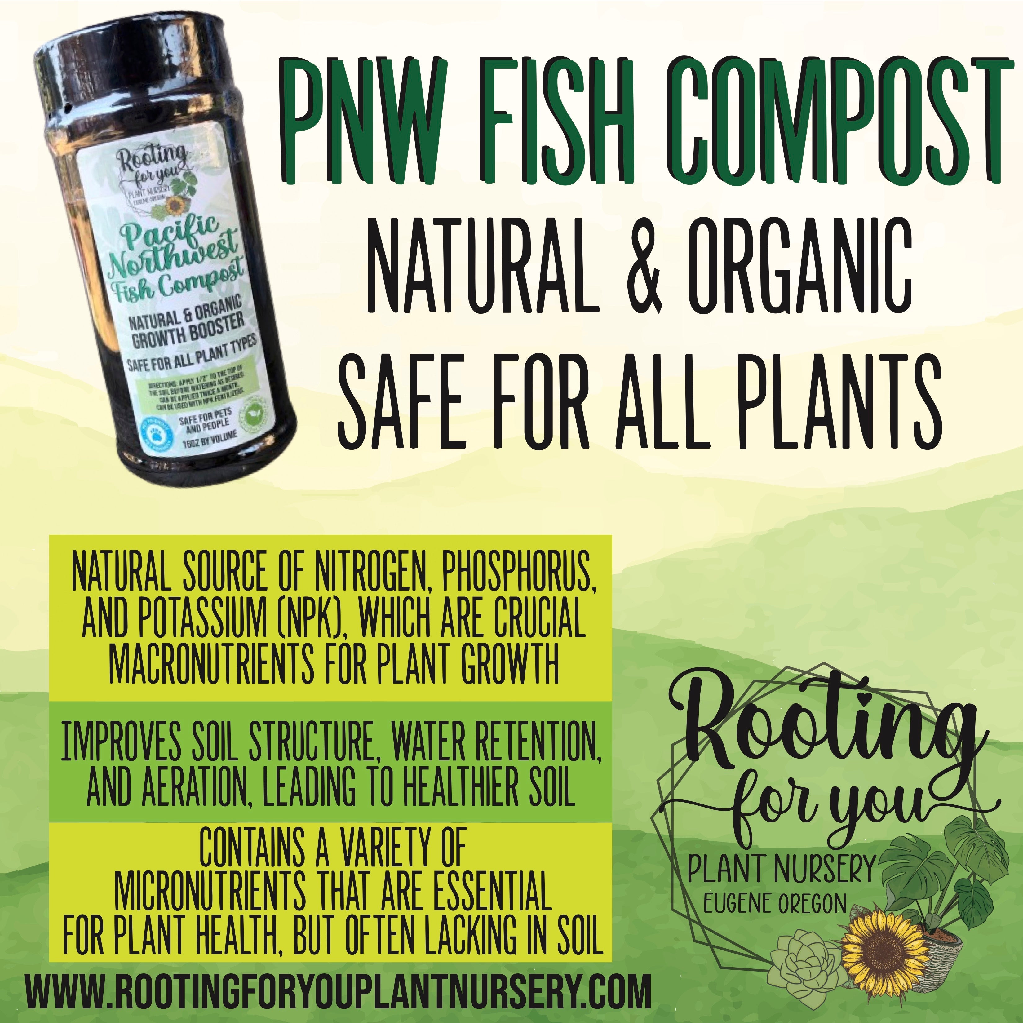 Pacific Northwest Fish Compost - 16oz by Volume Shaker - Organic - Oregon Licensed Nursery - Can be used with all soil types